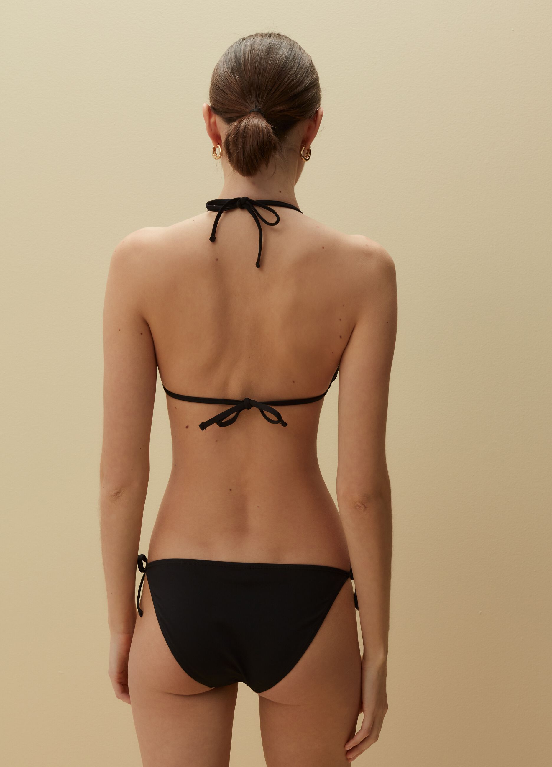 Solid Colour Triangle Bikini Top Noir Pour Femme Piombo