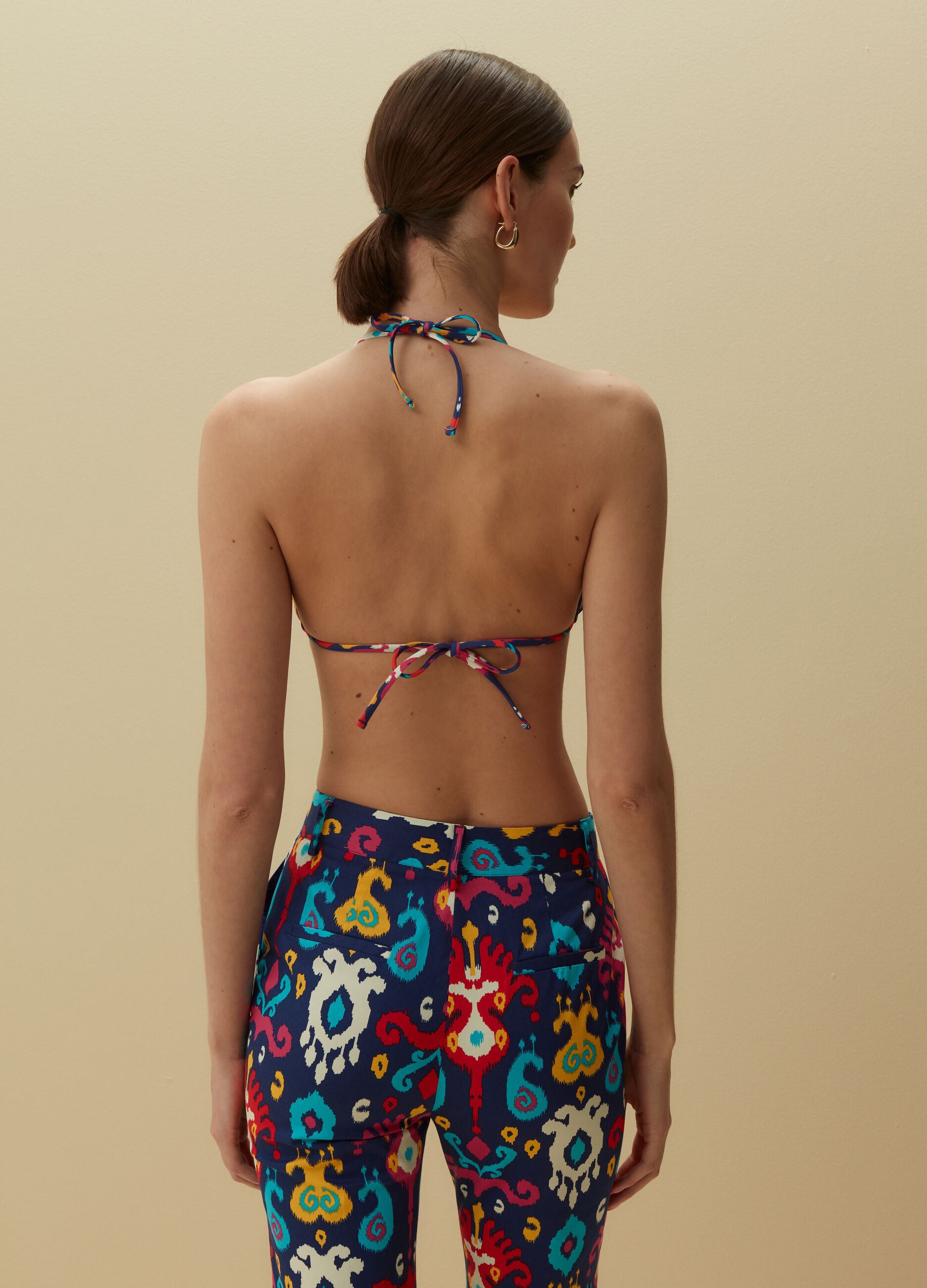 Woman S Blue Pink Triangle Bikini With Ikat Pattern Piombo