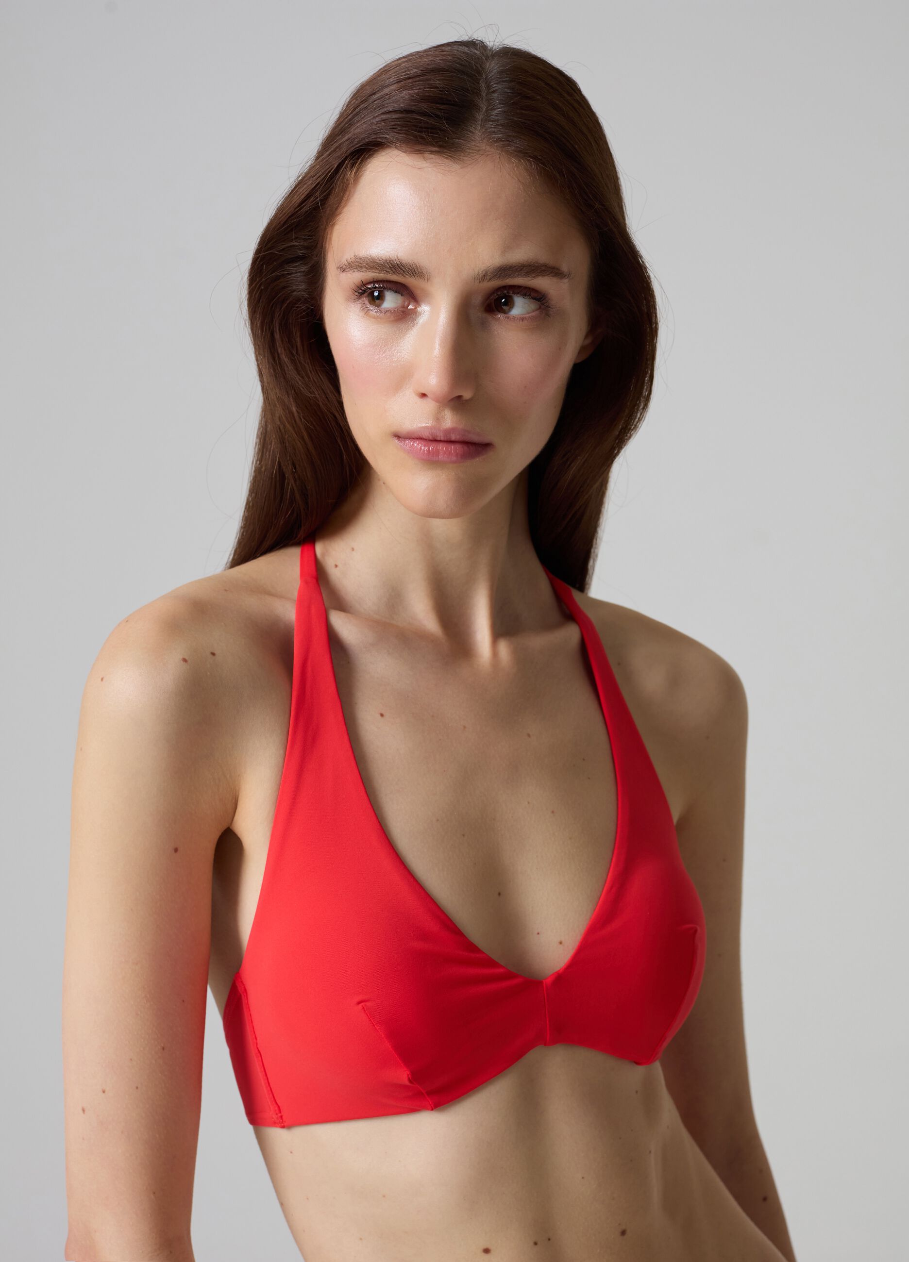 Woman S Geranium Red Solid Colour Triangle Bikini Top Piombo