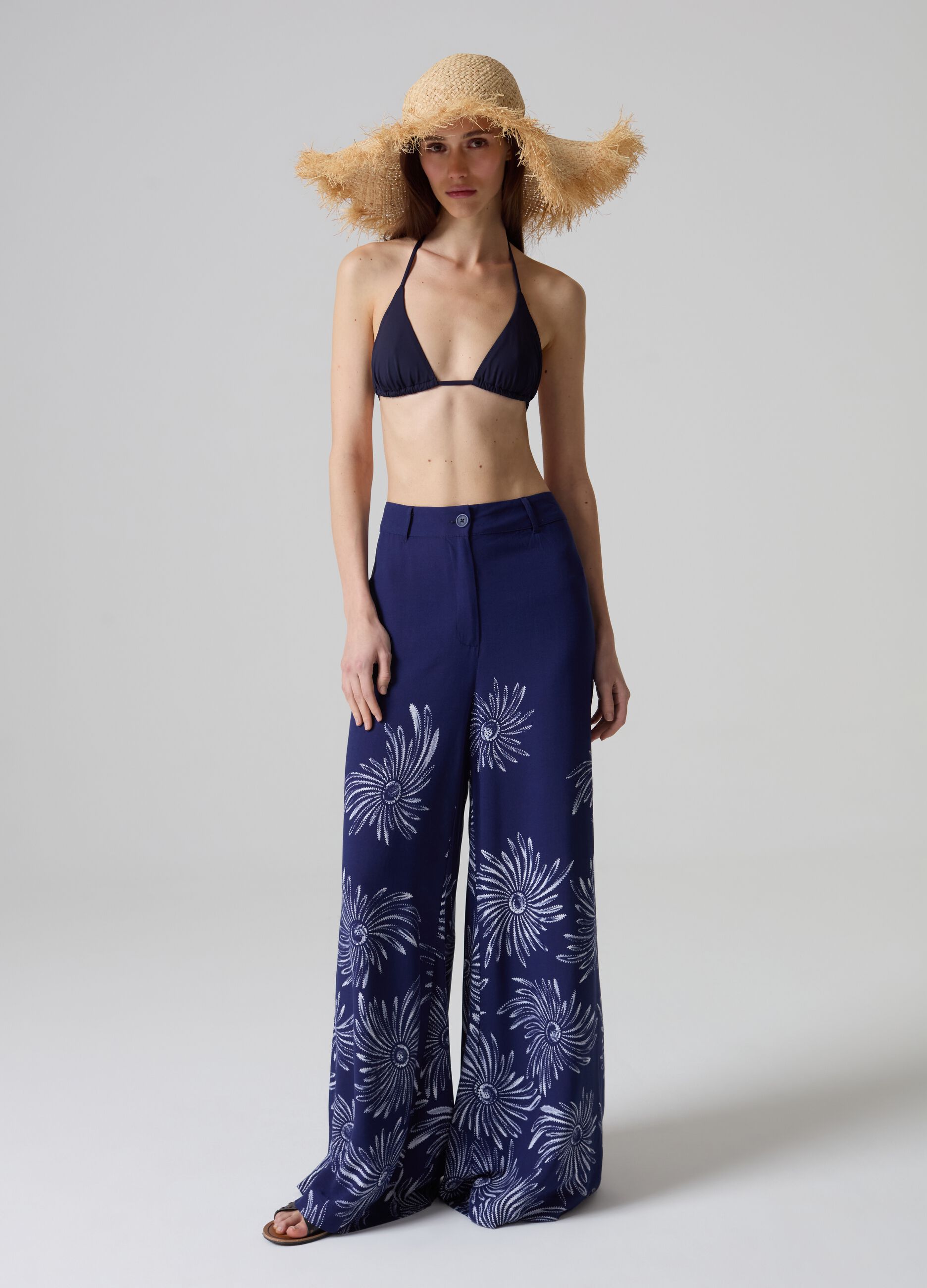 Woman S Dark Blue Triangle Bikini Top With Ties Piombo