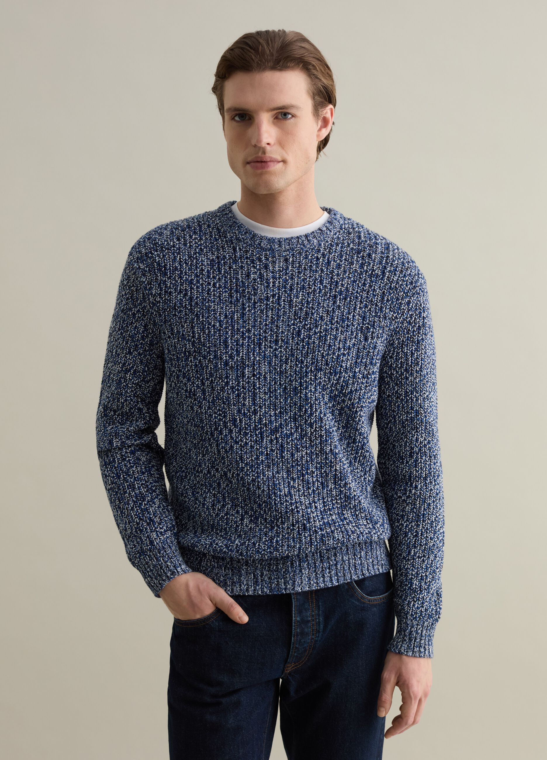 Cotton pullover with two-tone weave