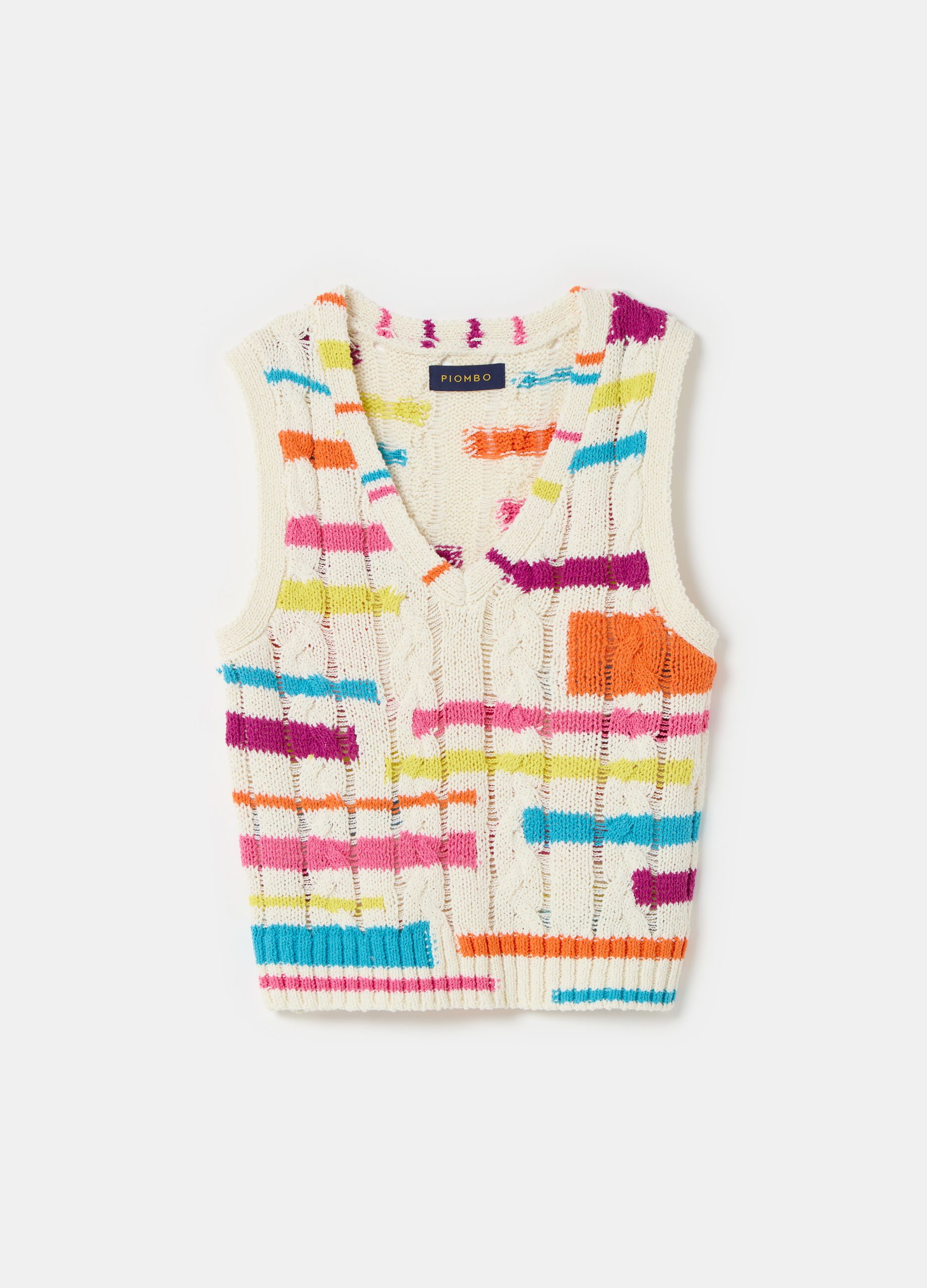 Chaleco cerrado en canalé con estampado multicolor_3