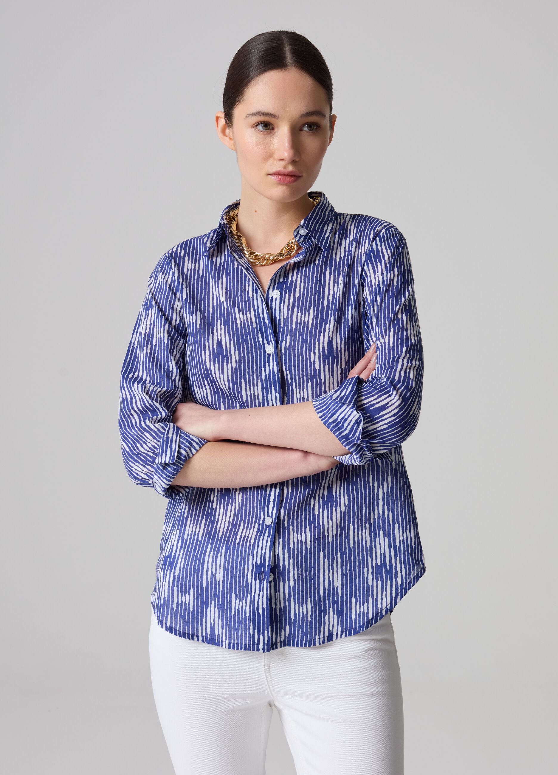 Cotton shirt with ikat print_0