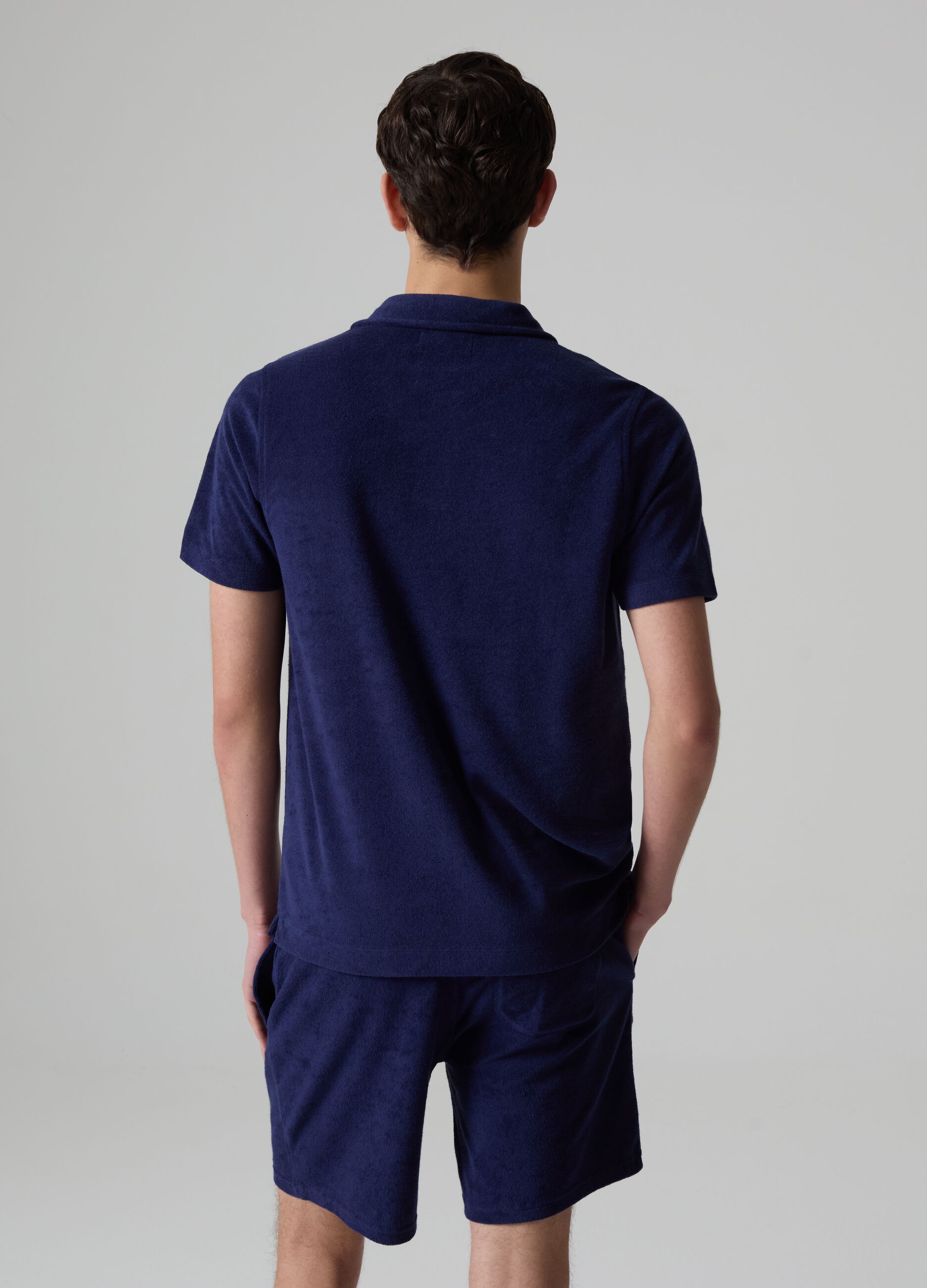 Reverse French terry polo shirt with pocket_2