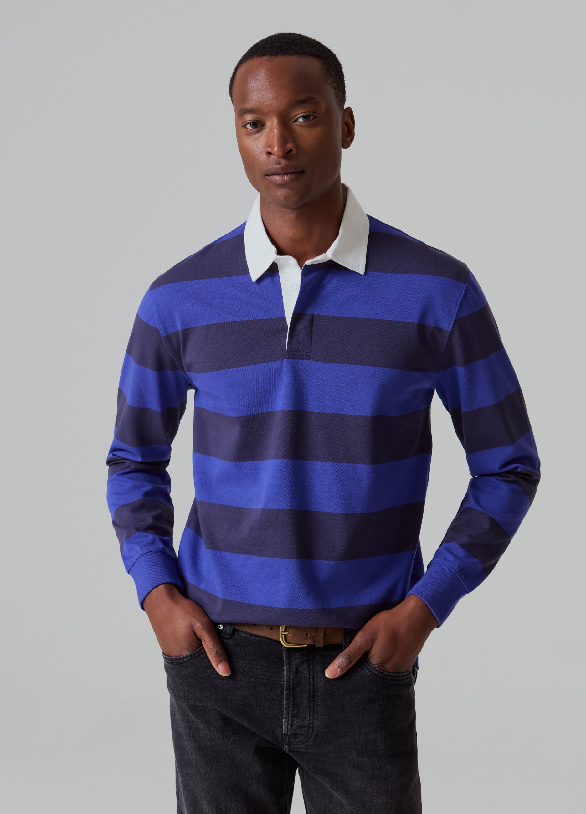 Striped polo shirt with long sleeves_0