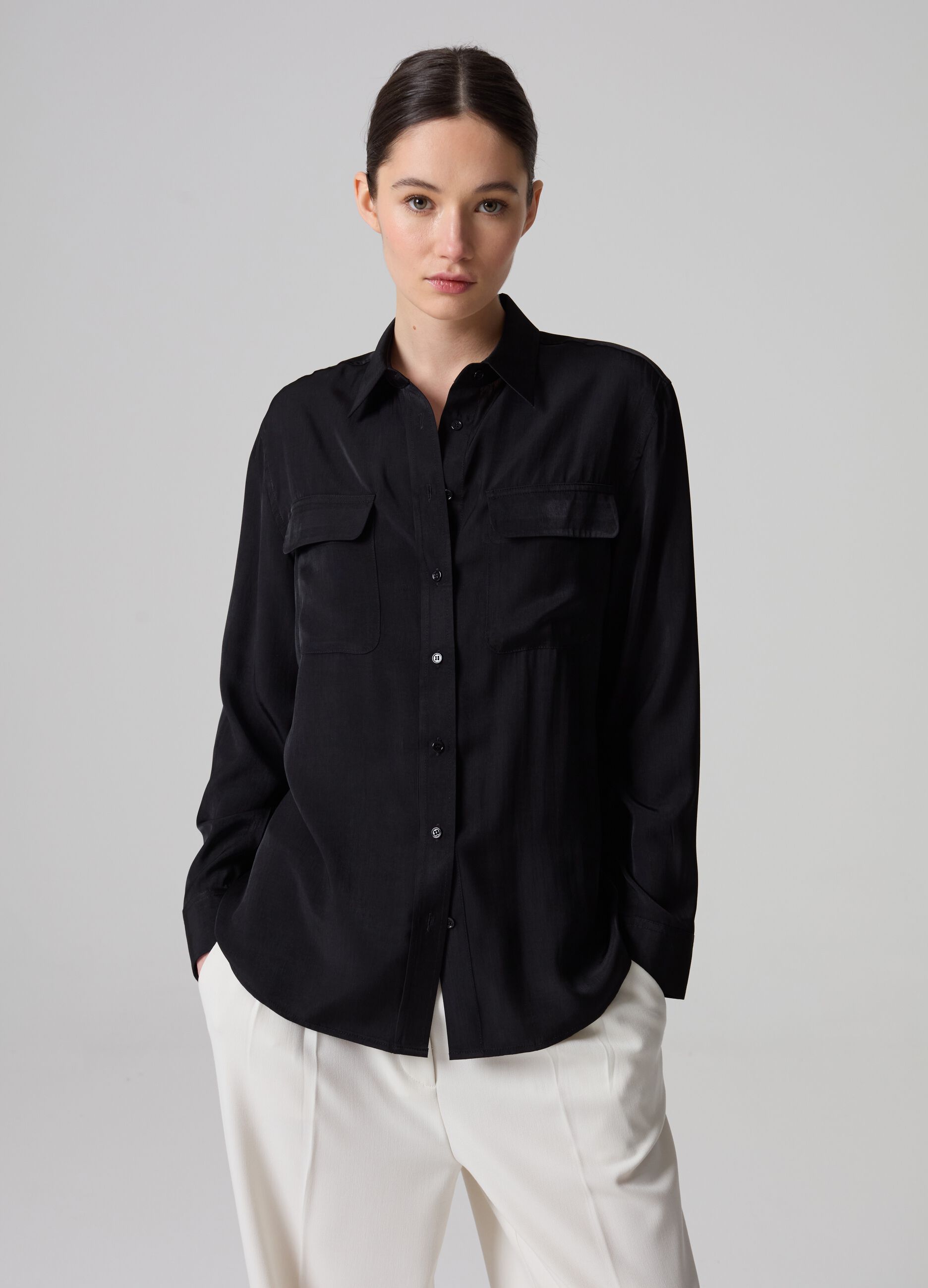 Contemporary relaxed-fit shirt in satin_0