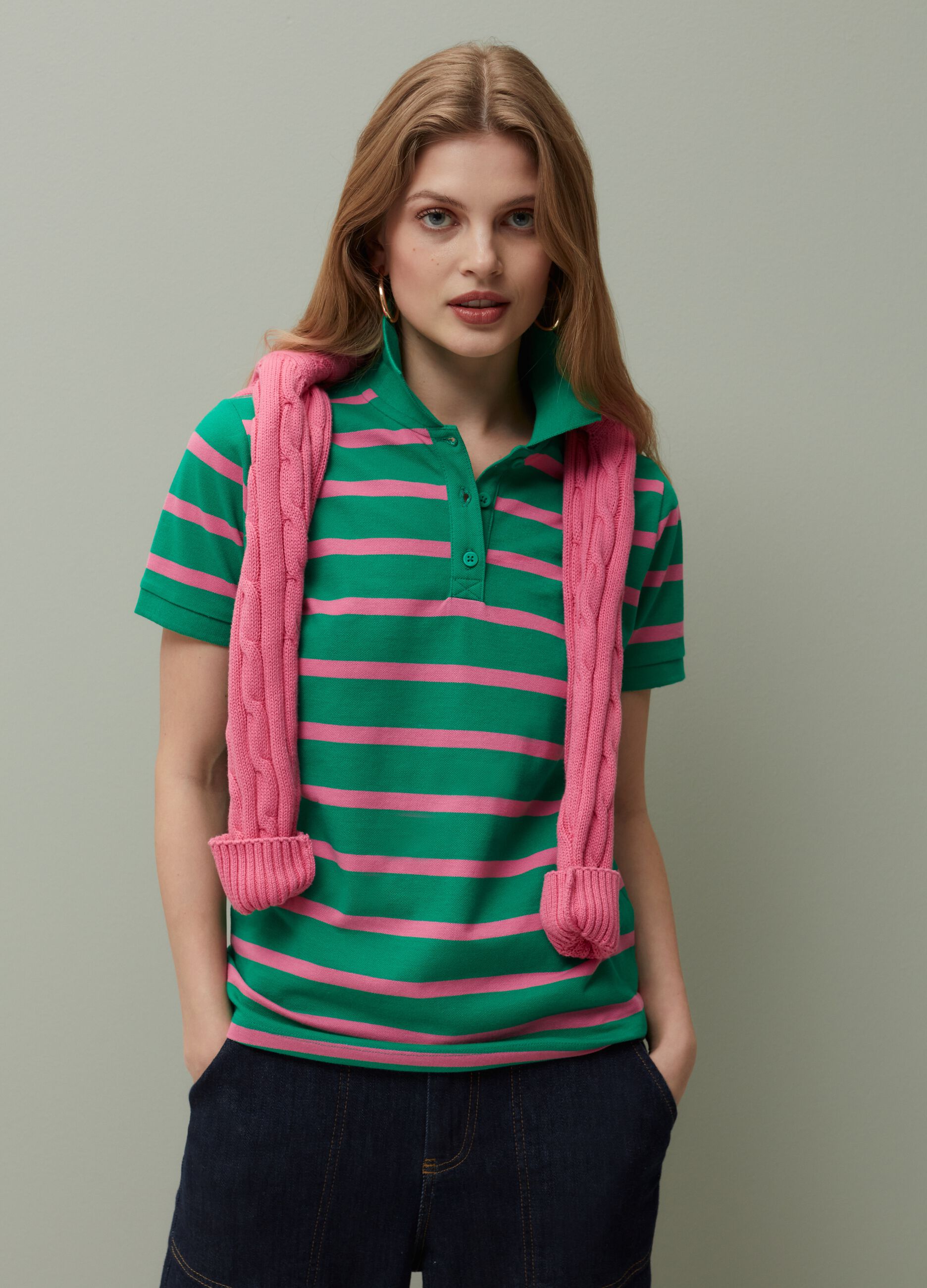 Striped pique polo shirt_0