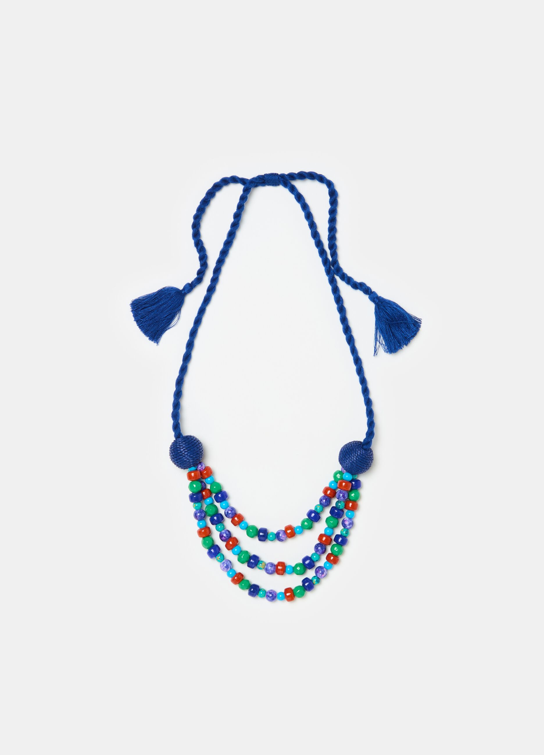 Necklace with colourful gems and cord