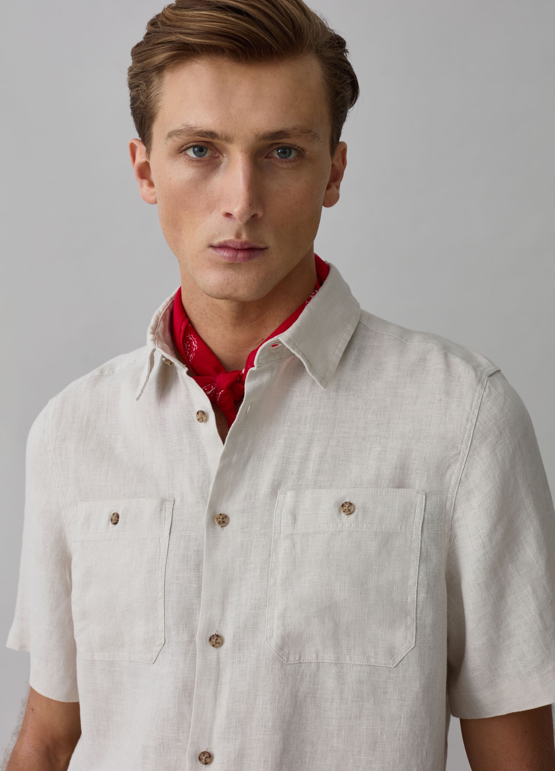Camisa de manga corta de lino_0