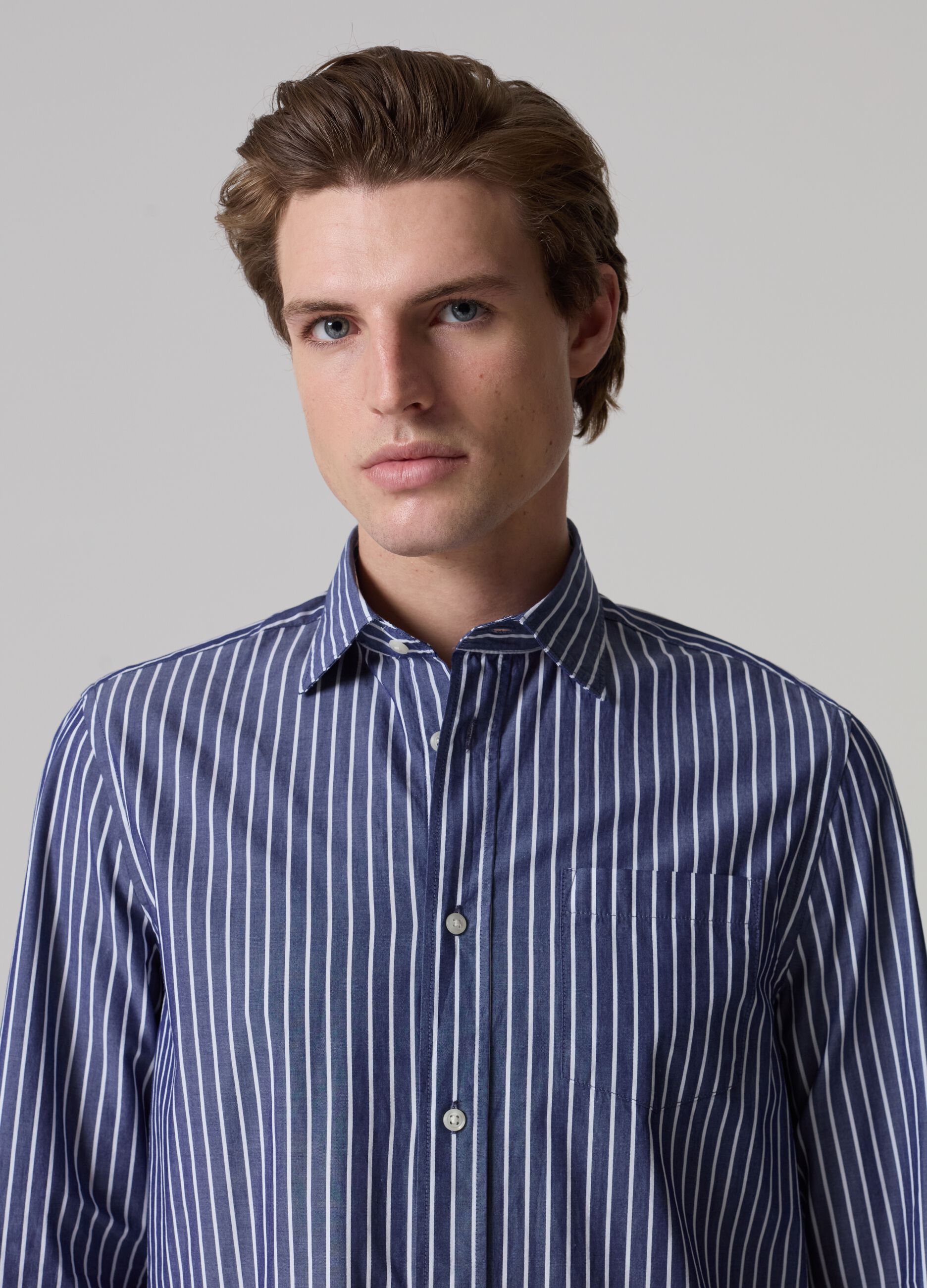Striped poplin shirt with pocket