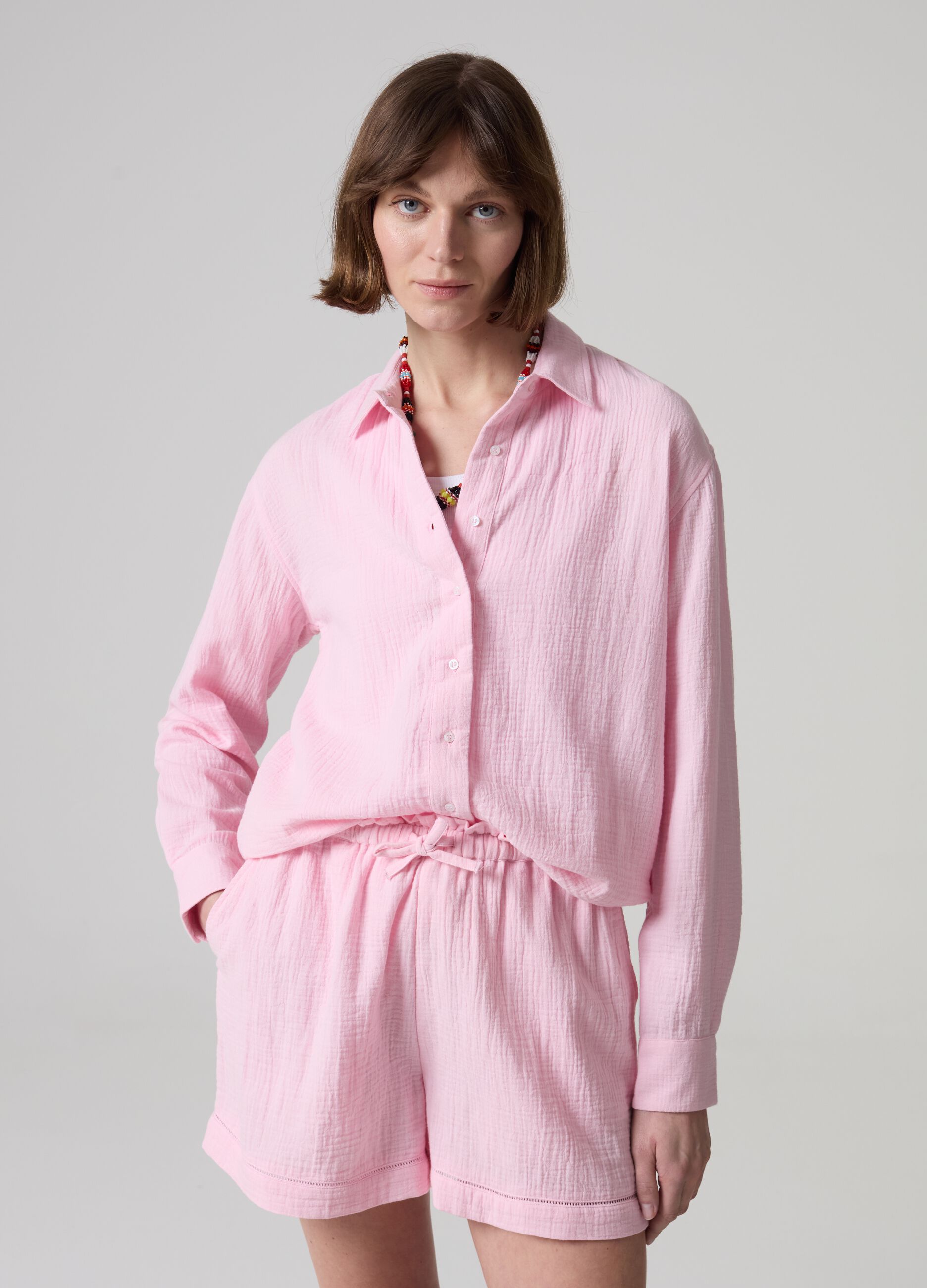 Relaxed-fit shirt in crinkle-effect gauze_0
