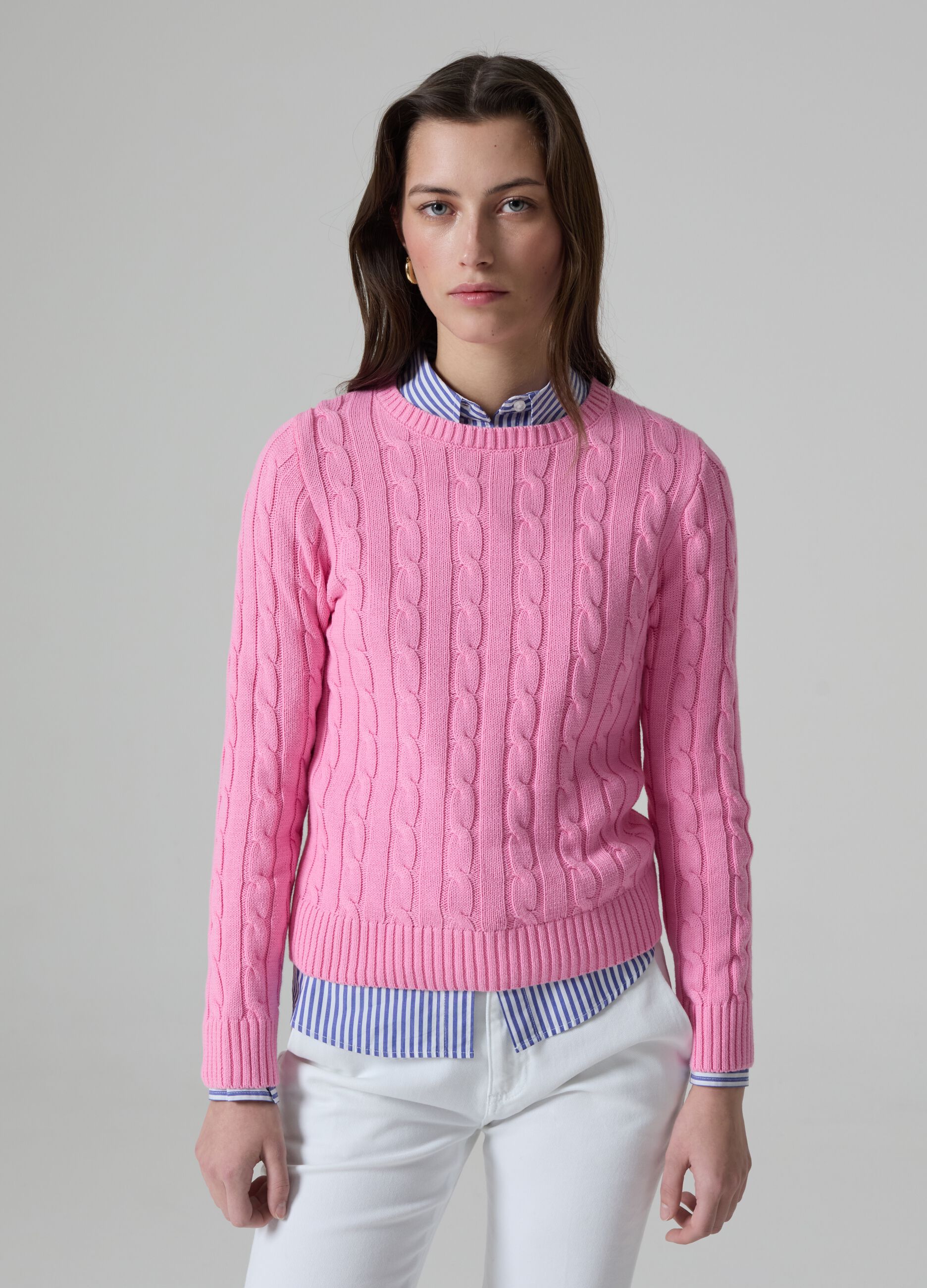 Woman s Ribbed pullover with cable knit design PIOMBO