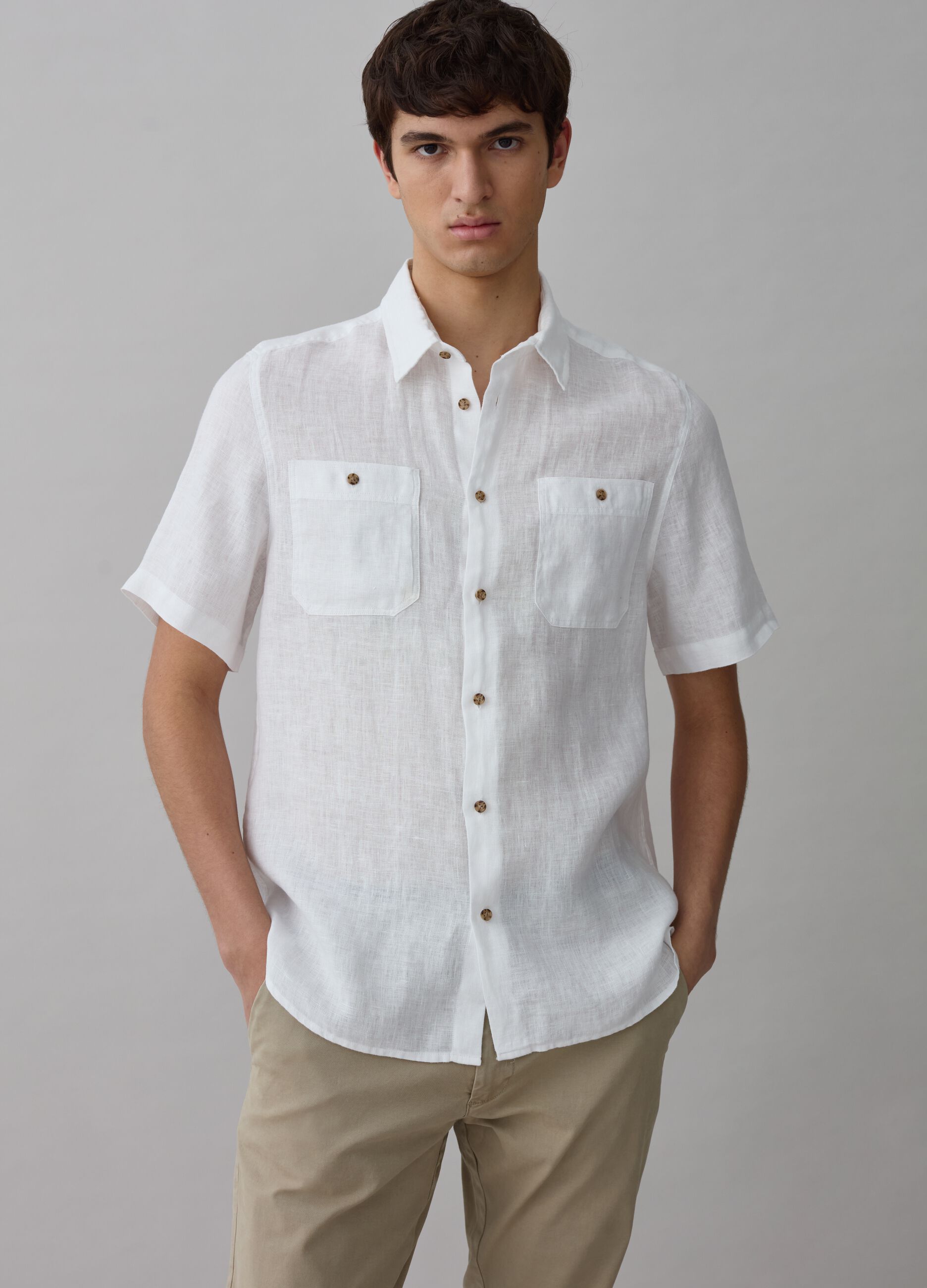 Camisa de manga corta de lino_0