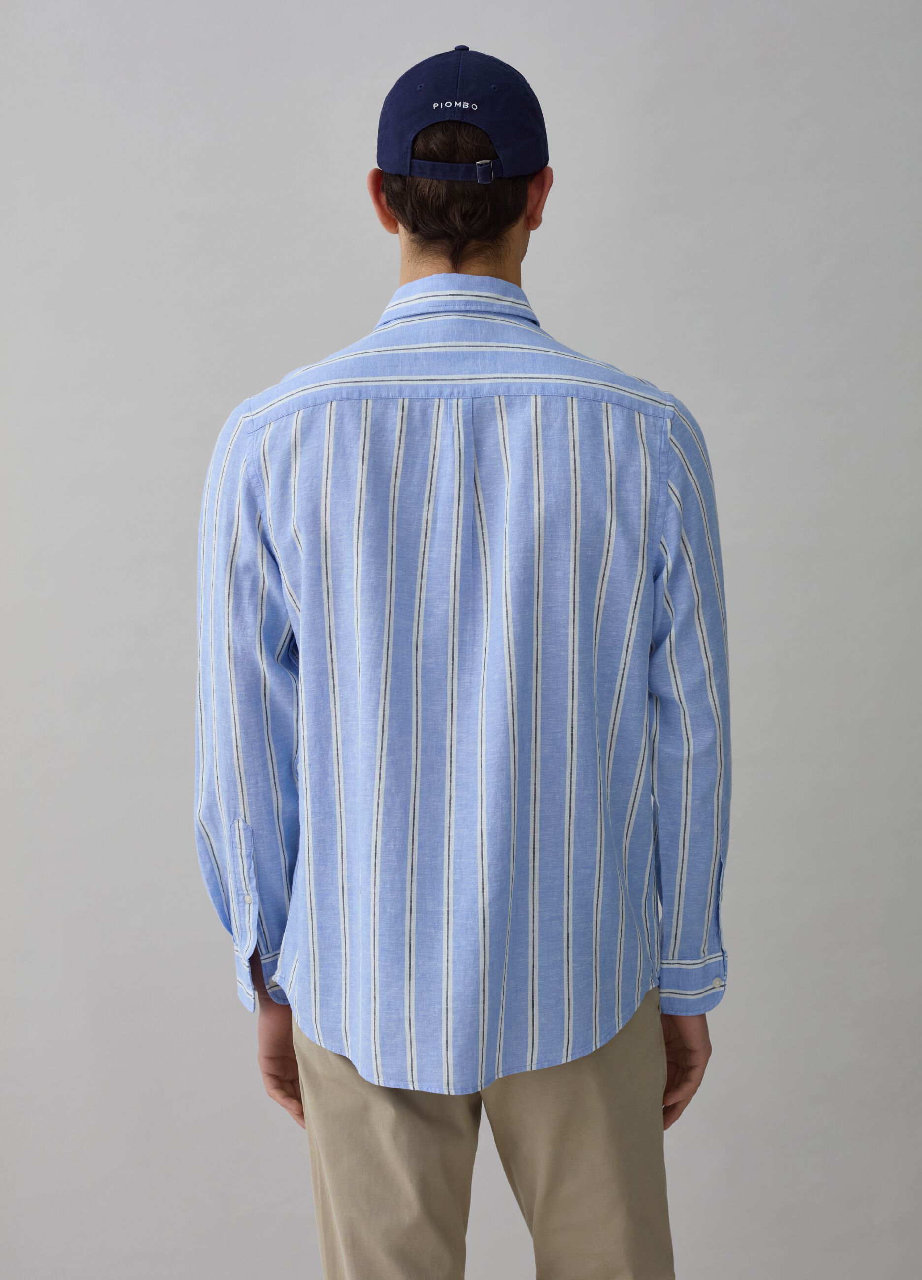 Camisa regular fit de lino y algodón de rayas_1