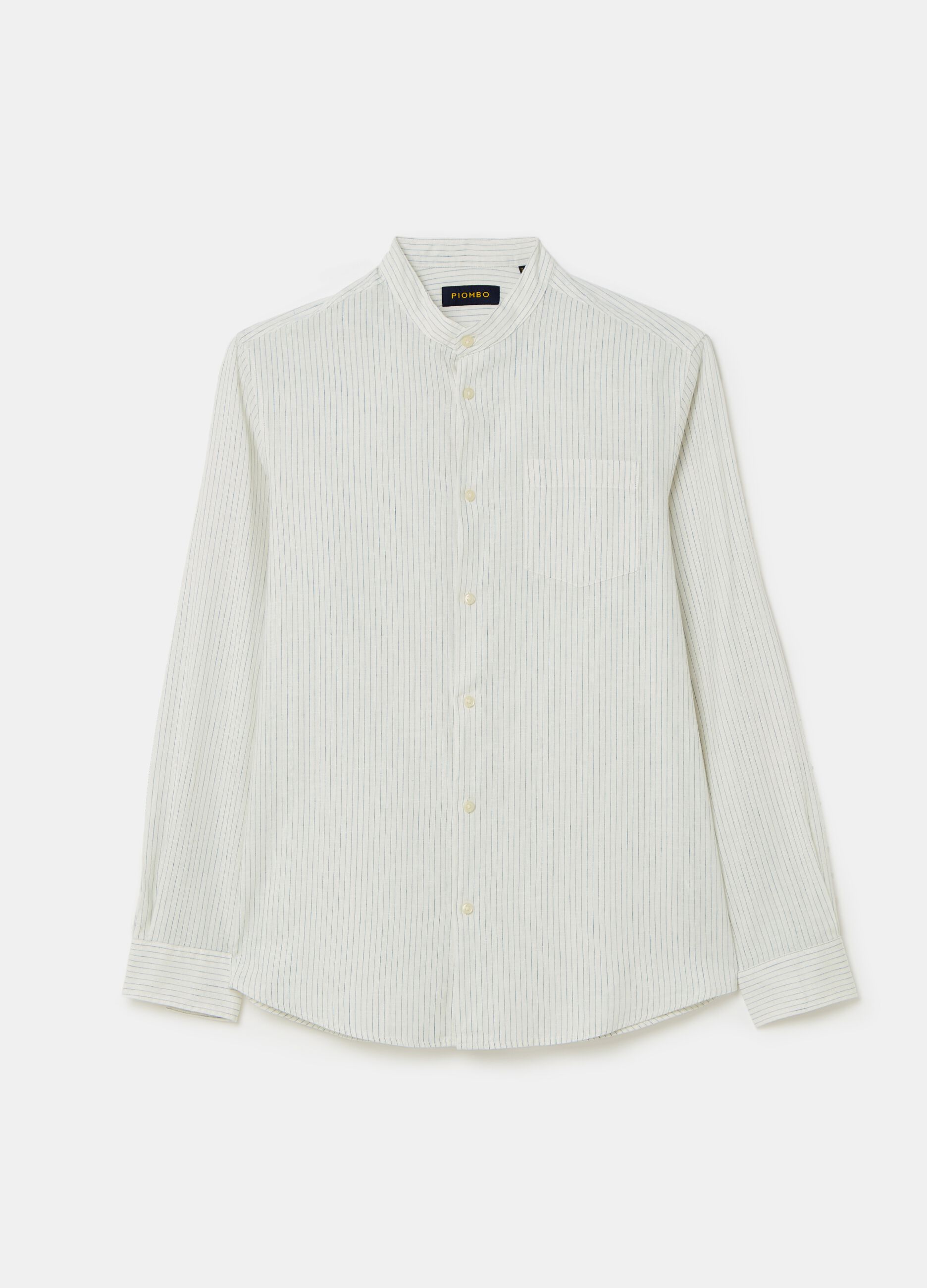 Camisa de lino y algodón de rayas finas_3