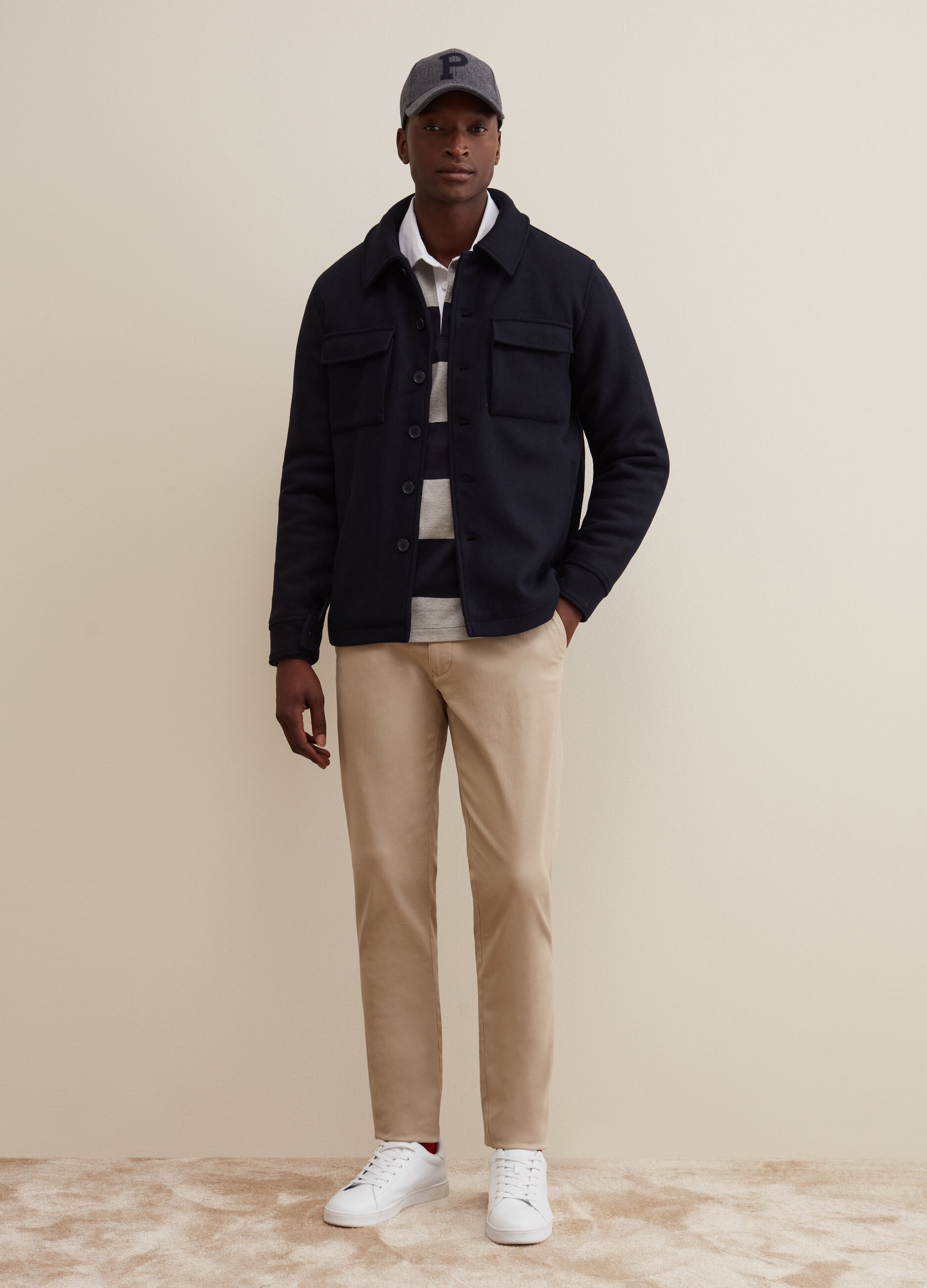 Man s Navy Blue Short single breasted jacket with collar PIOMBO