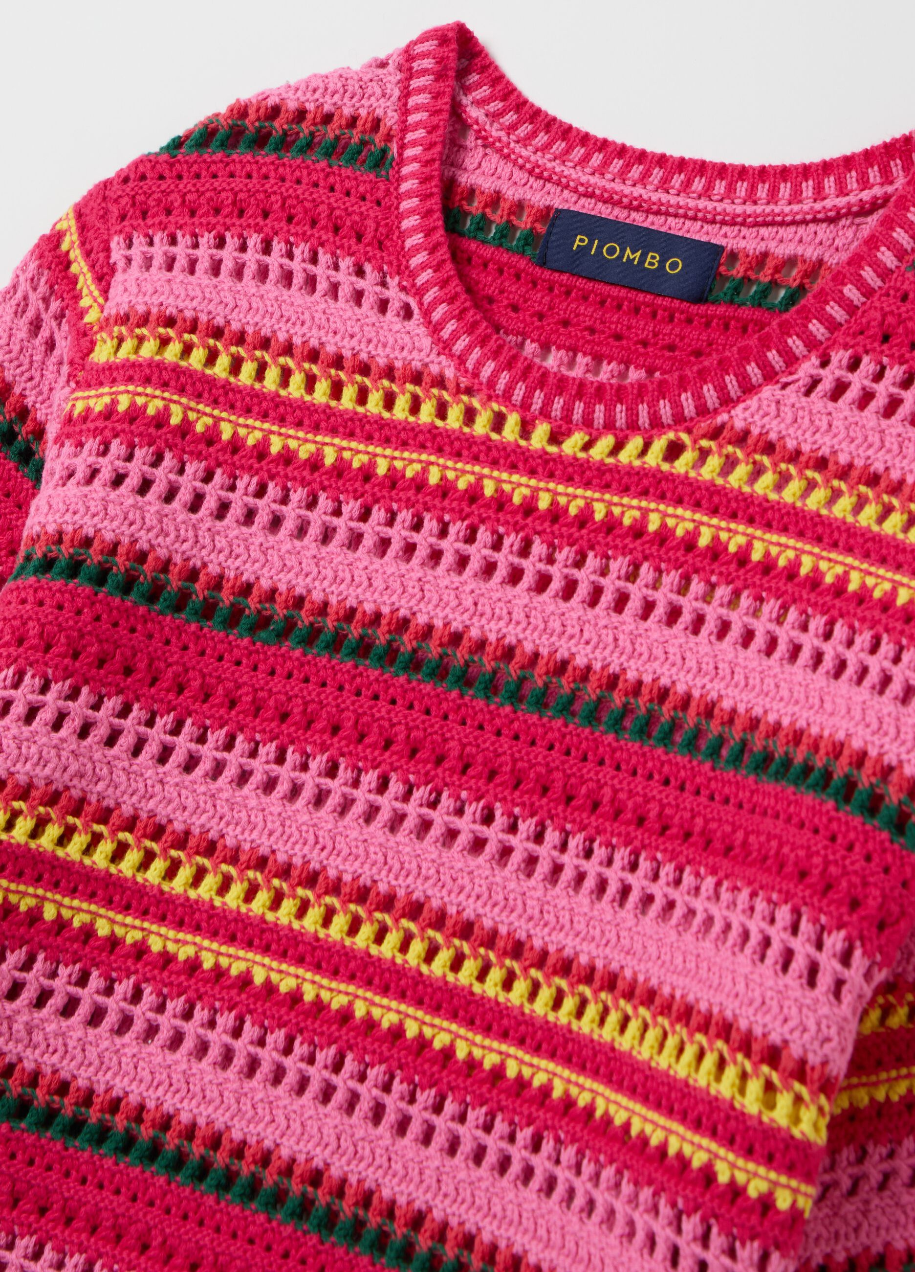 Multicoloured striped crochet sweater
