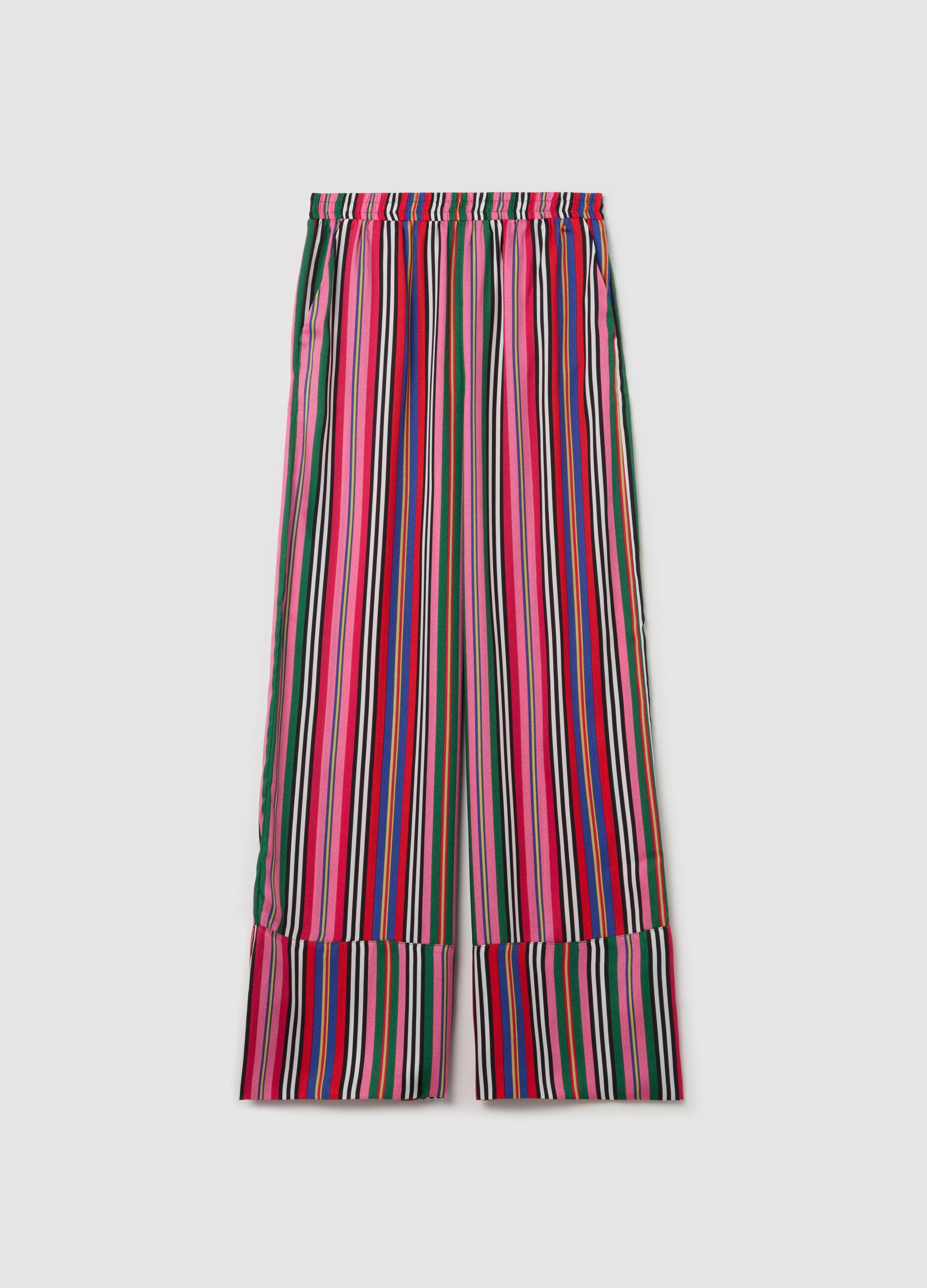 Fluid trousers with multicoloured stripes