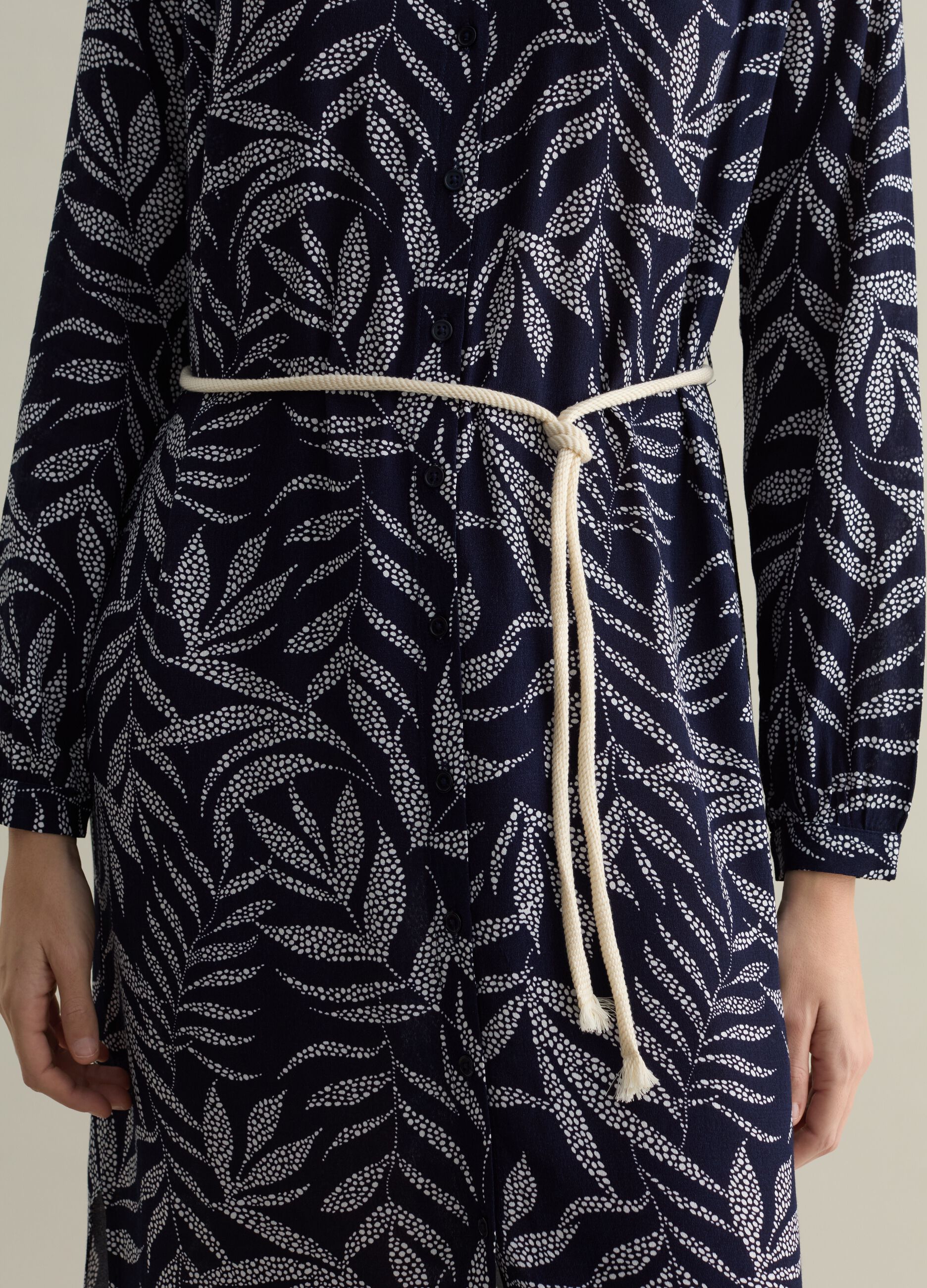 Shirt dress with cord belt