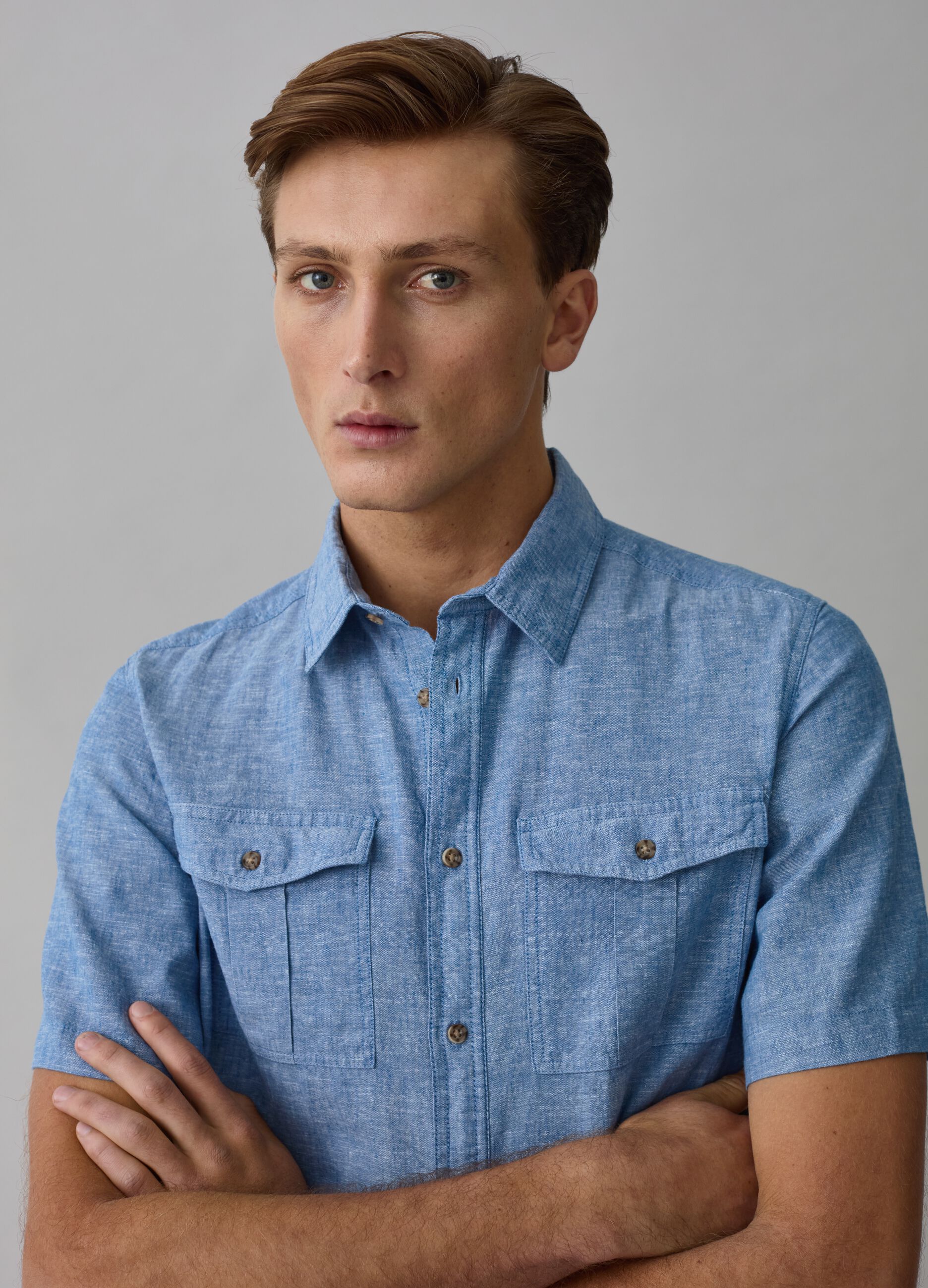 Camisa de manga corta chambray_1