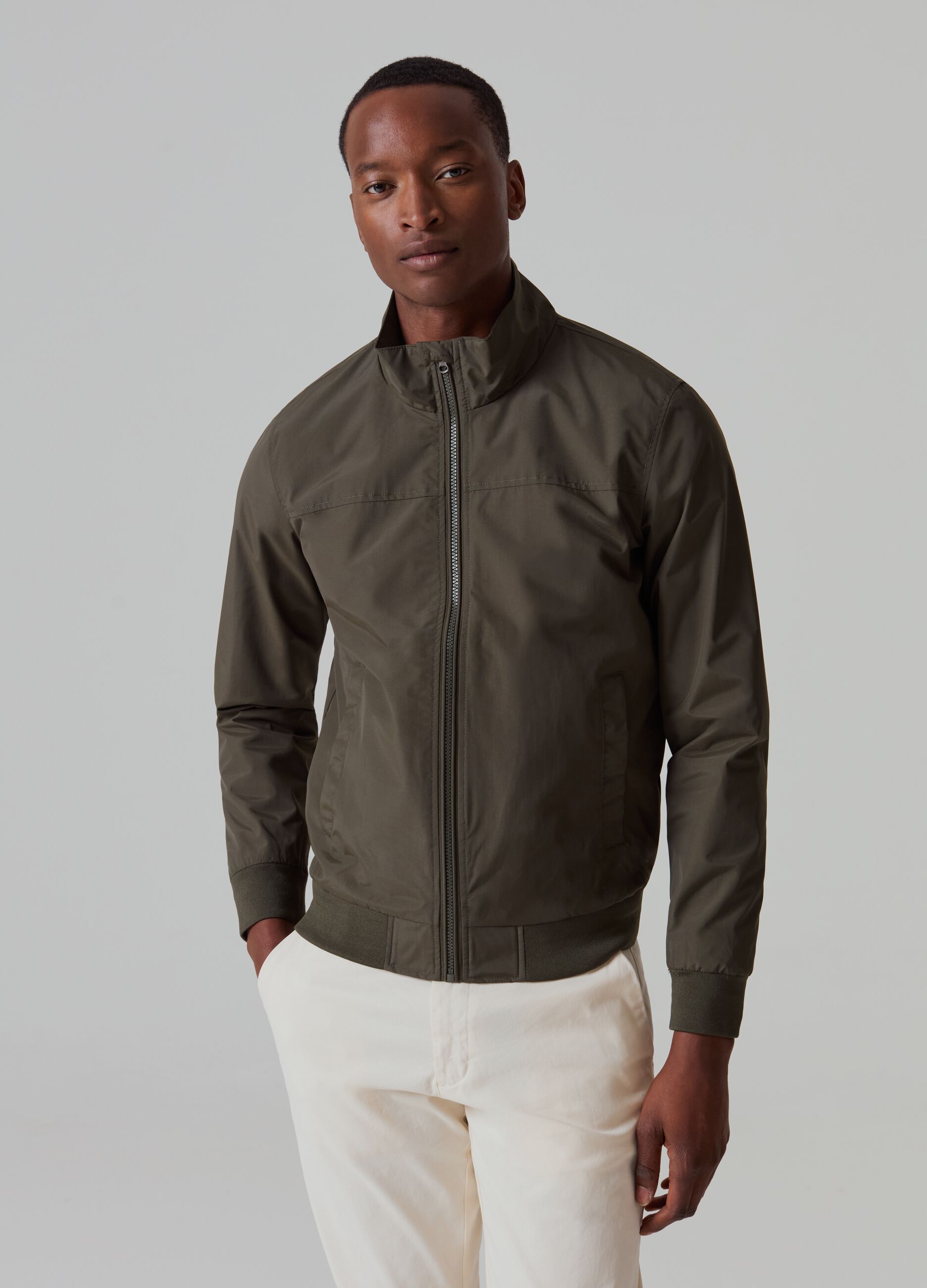 Full-zip bomber jacket with high neck