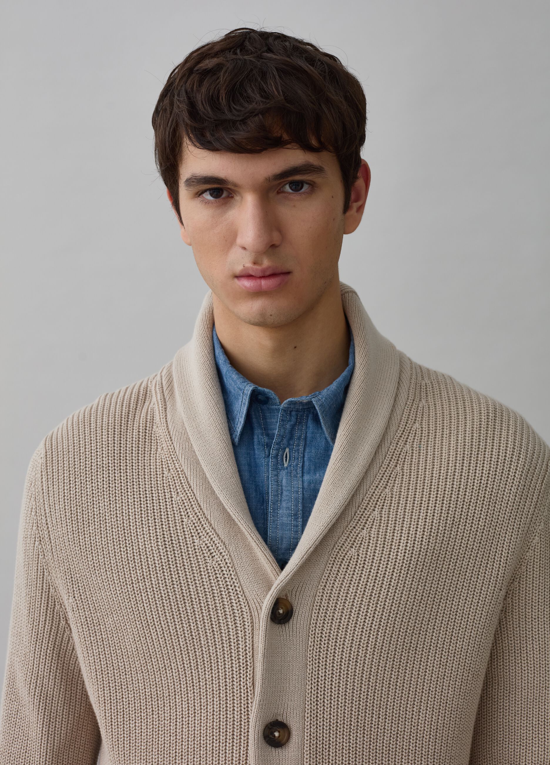 Ribbed cardigan with shawl collar_1