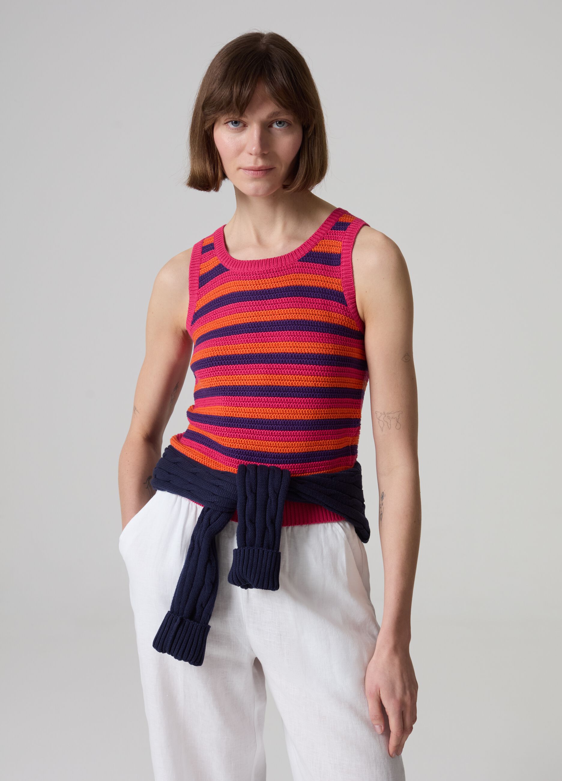 Knit tank top with multicoloured stripes_0