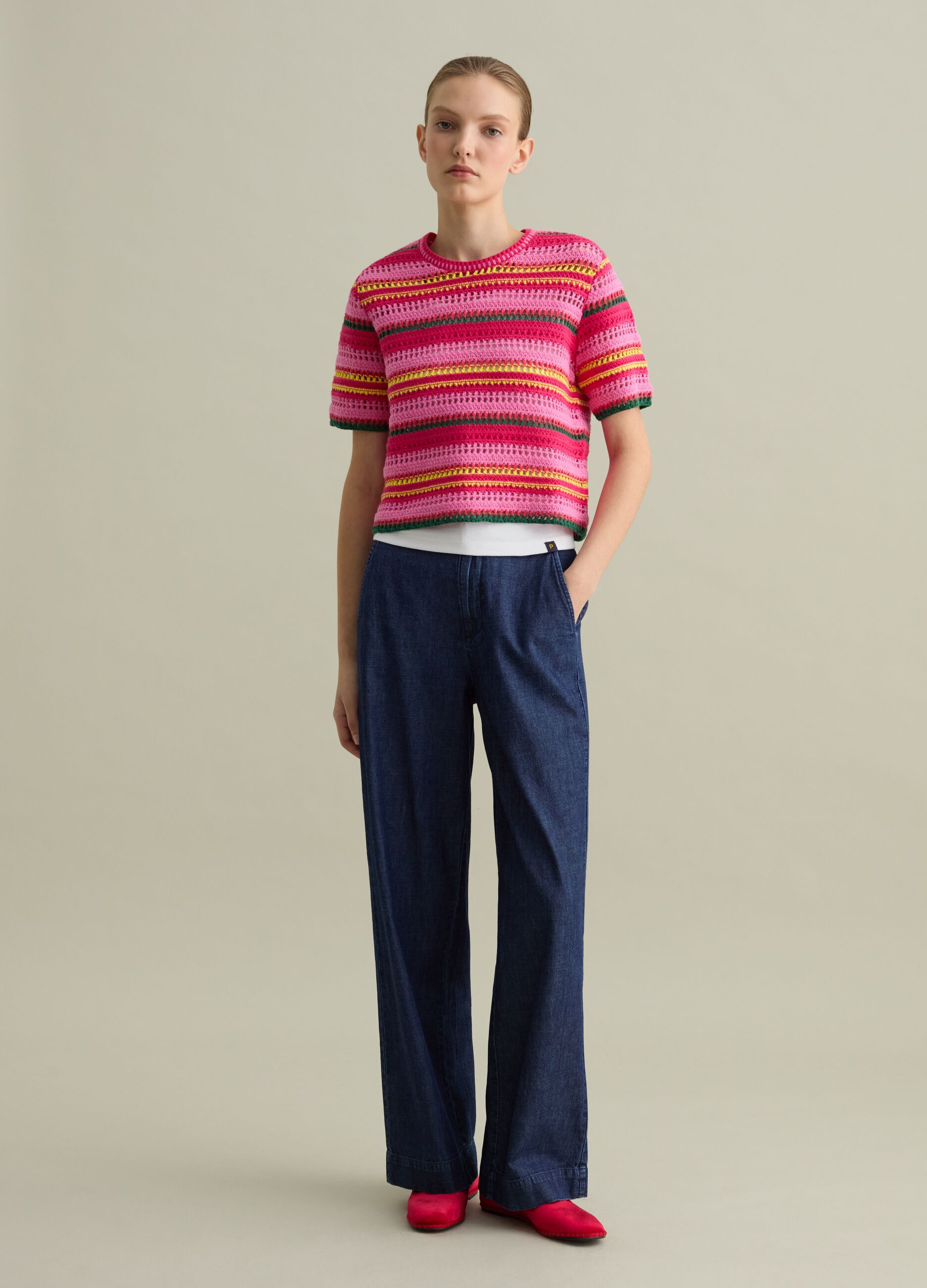 Multicoloured striped crochet sweater