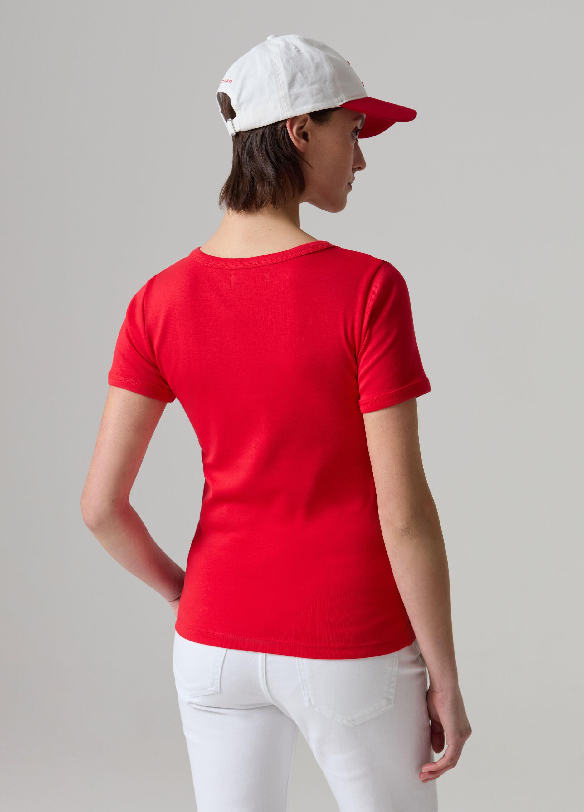 Camiseta cuello redondo de algodón elástico_2