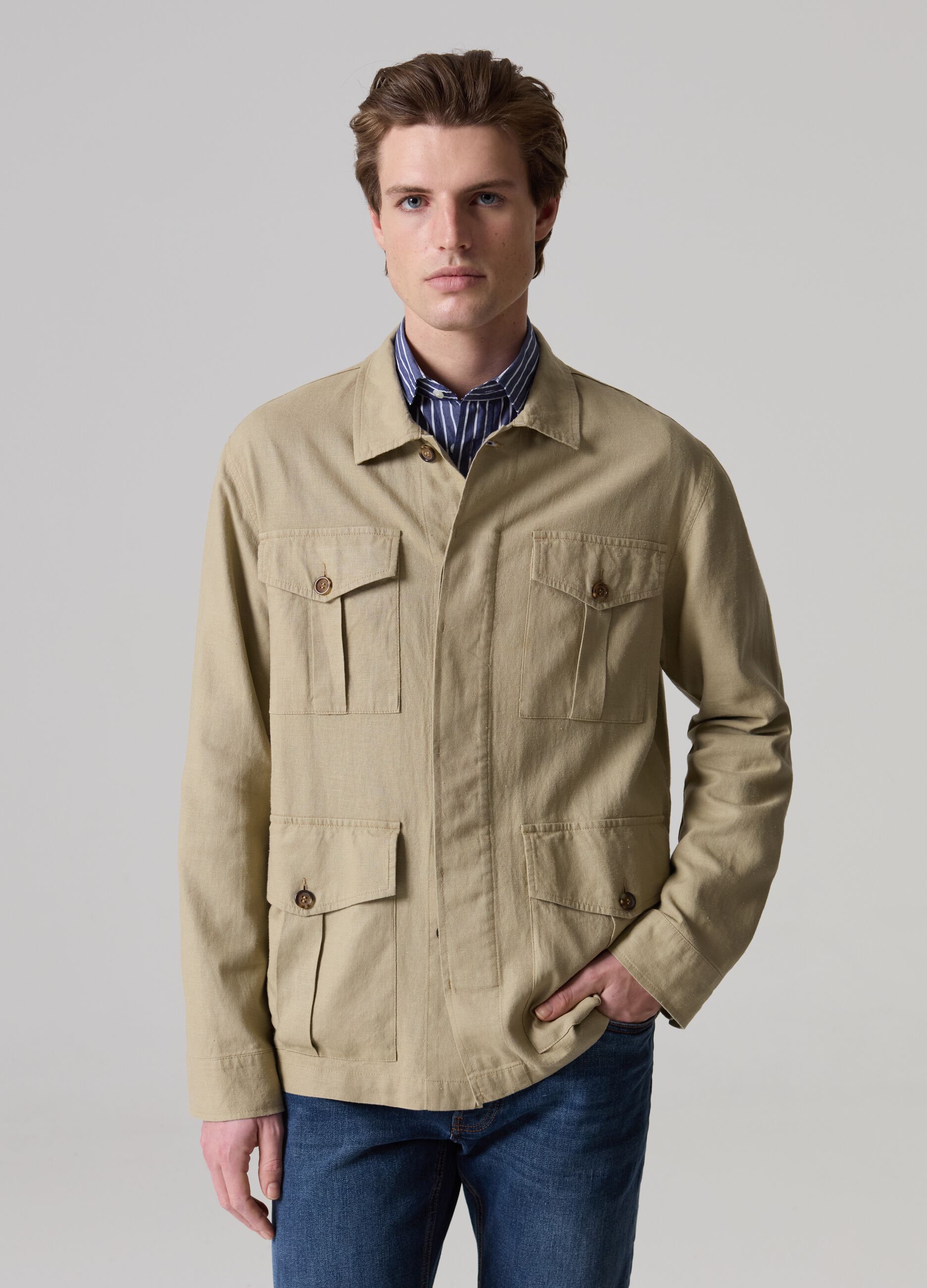 Safari jacket in linen and viscose