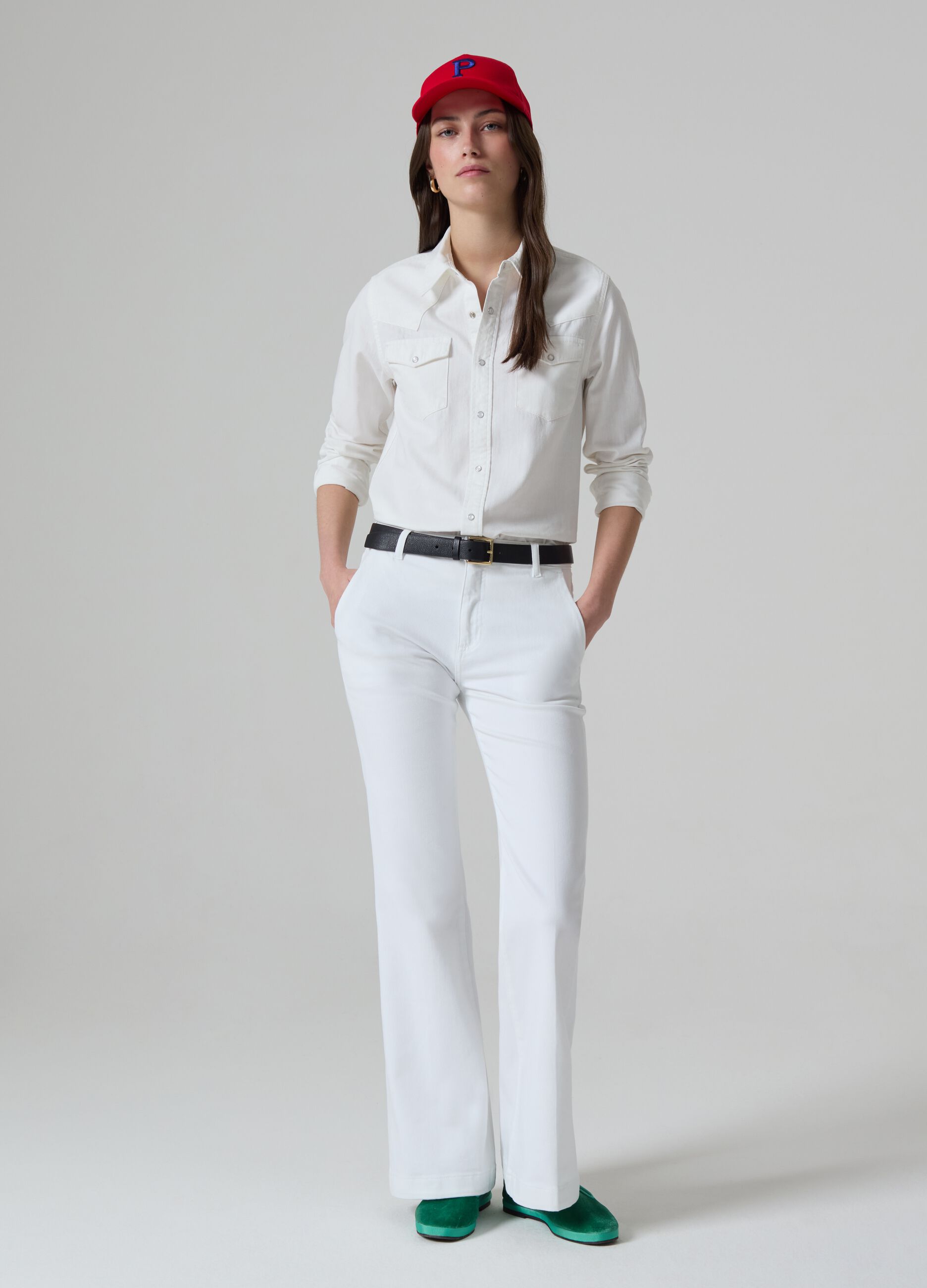 Flare-fit stretch cotton chino jeans_0
