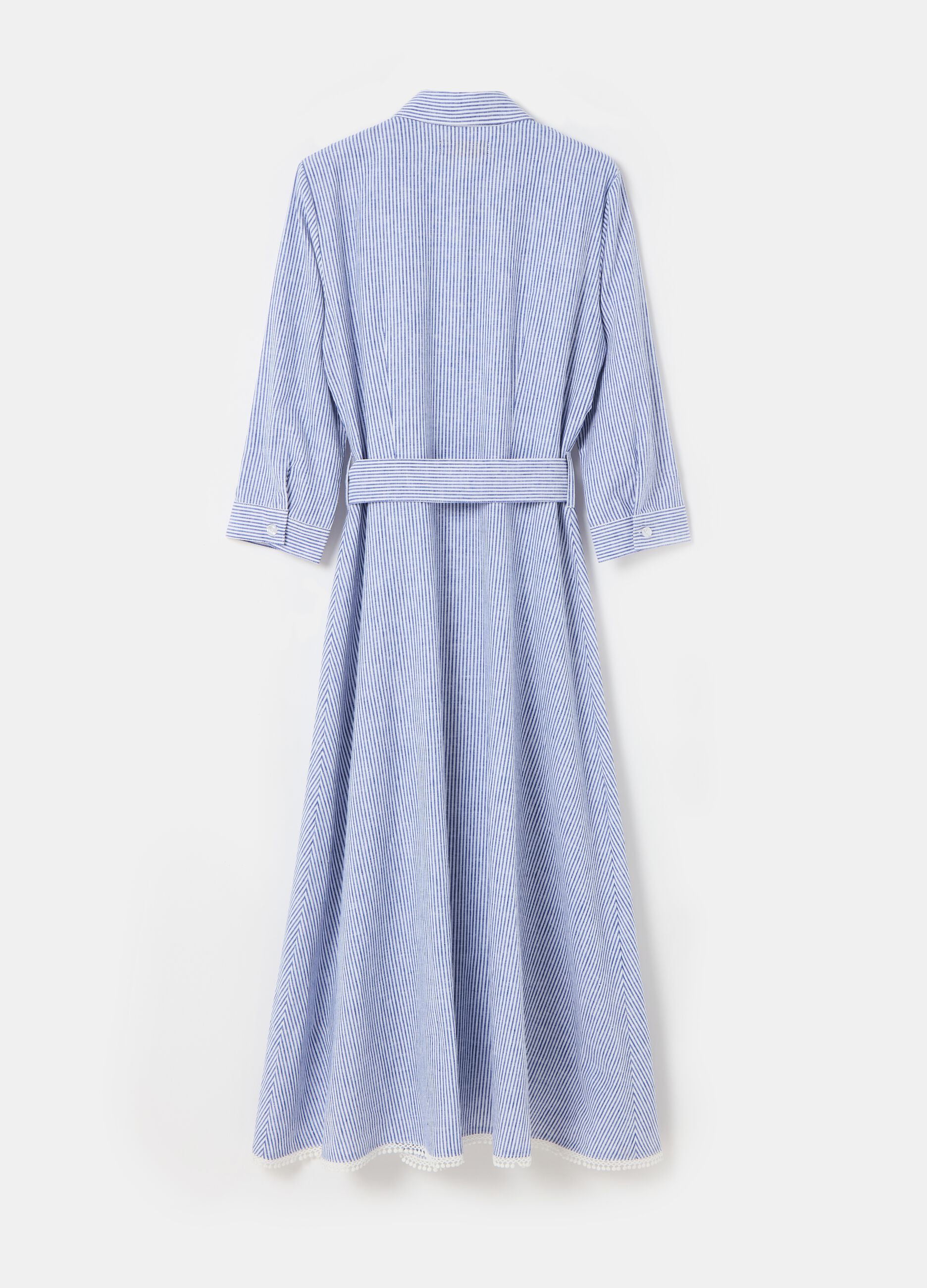 Vestido camisero de rayas finas con cinturón_4