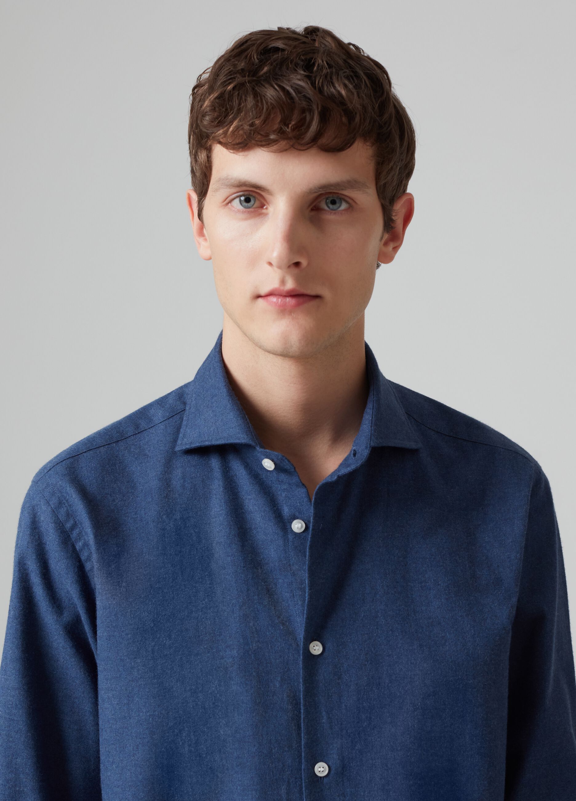 Man s Denim Blue Solid colour flannel shirt PIOMBO