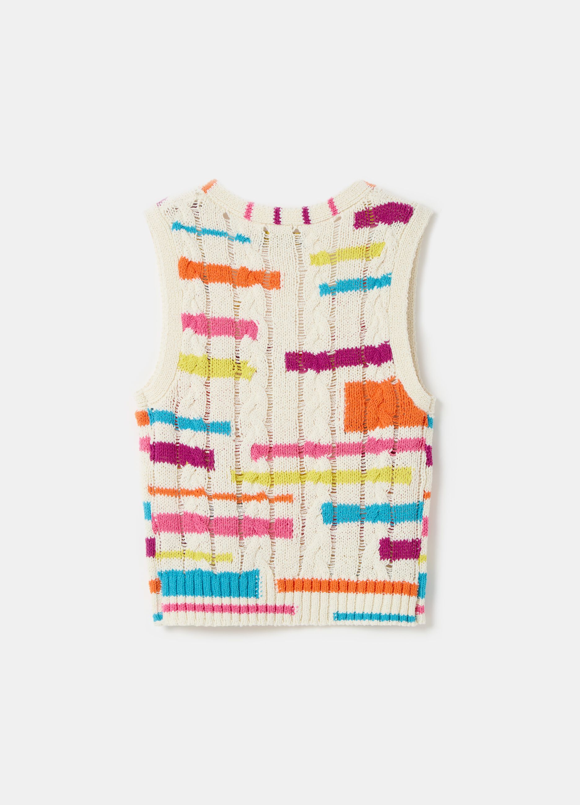 Chaleco cerrado en canalé con estampado multicolor_4
