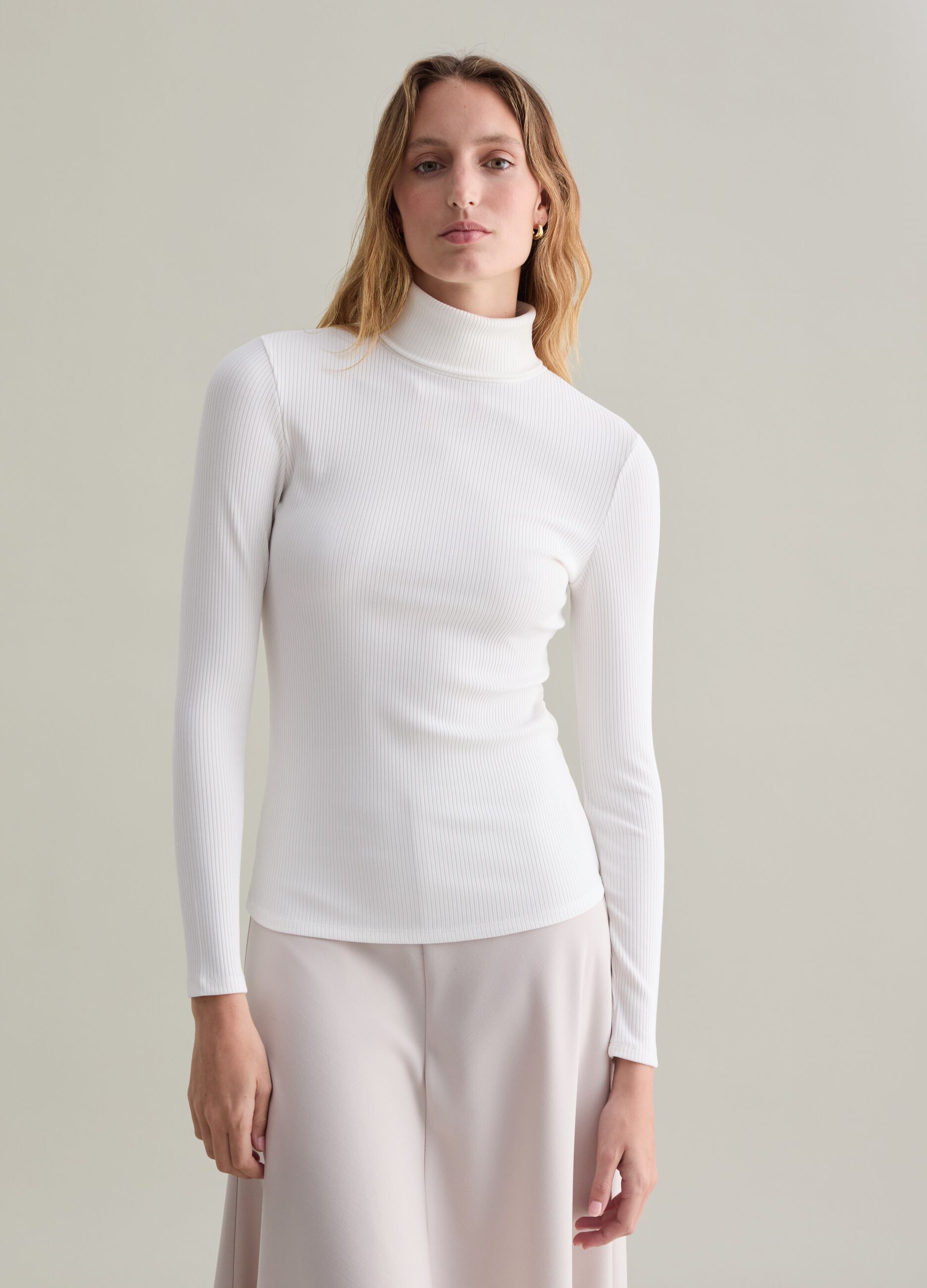 White ribbed turtleneck sweater women's outlet