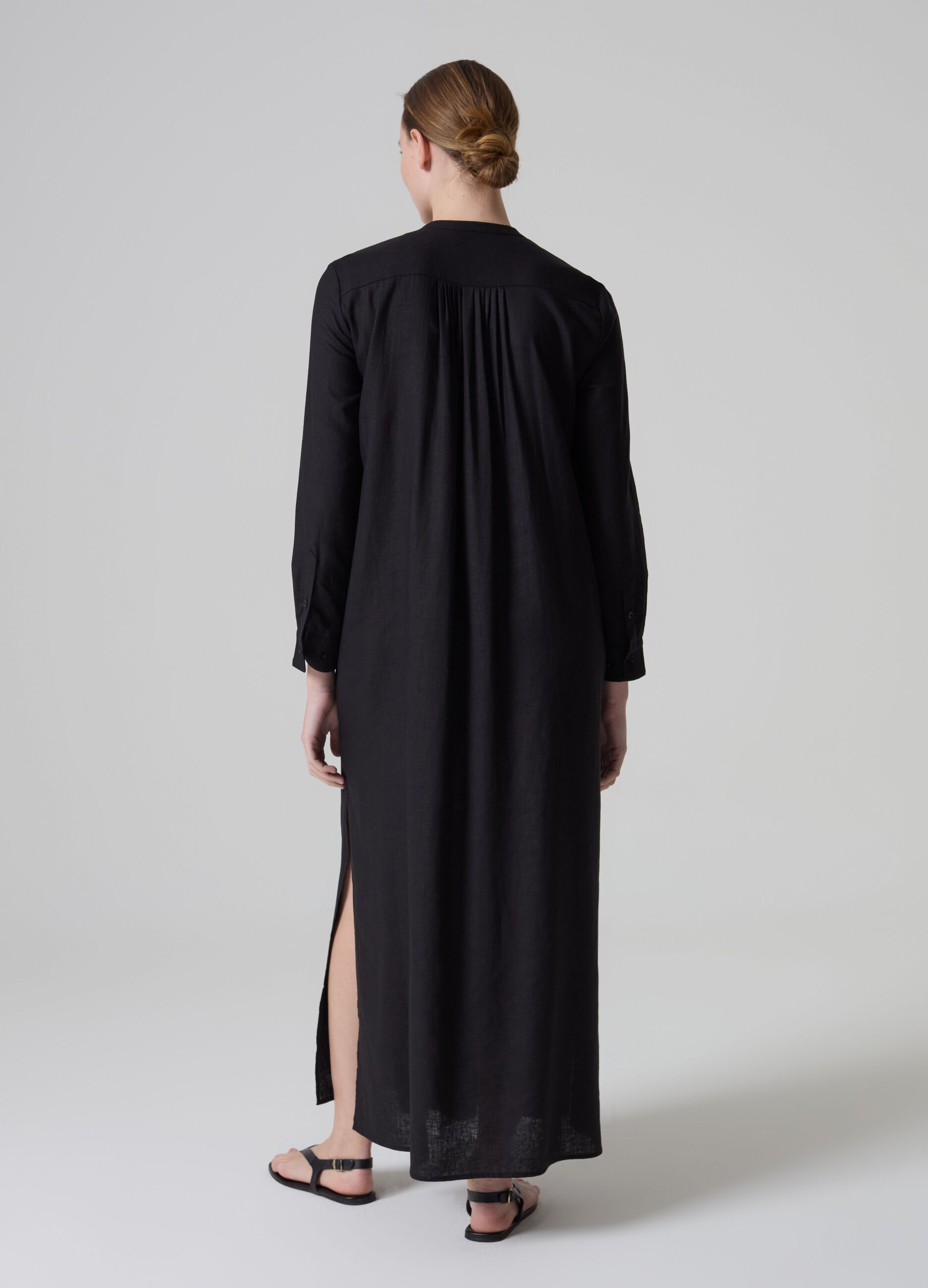 Woman s Black Contemporary long dress with mandarin collar PIOMBO