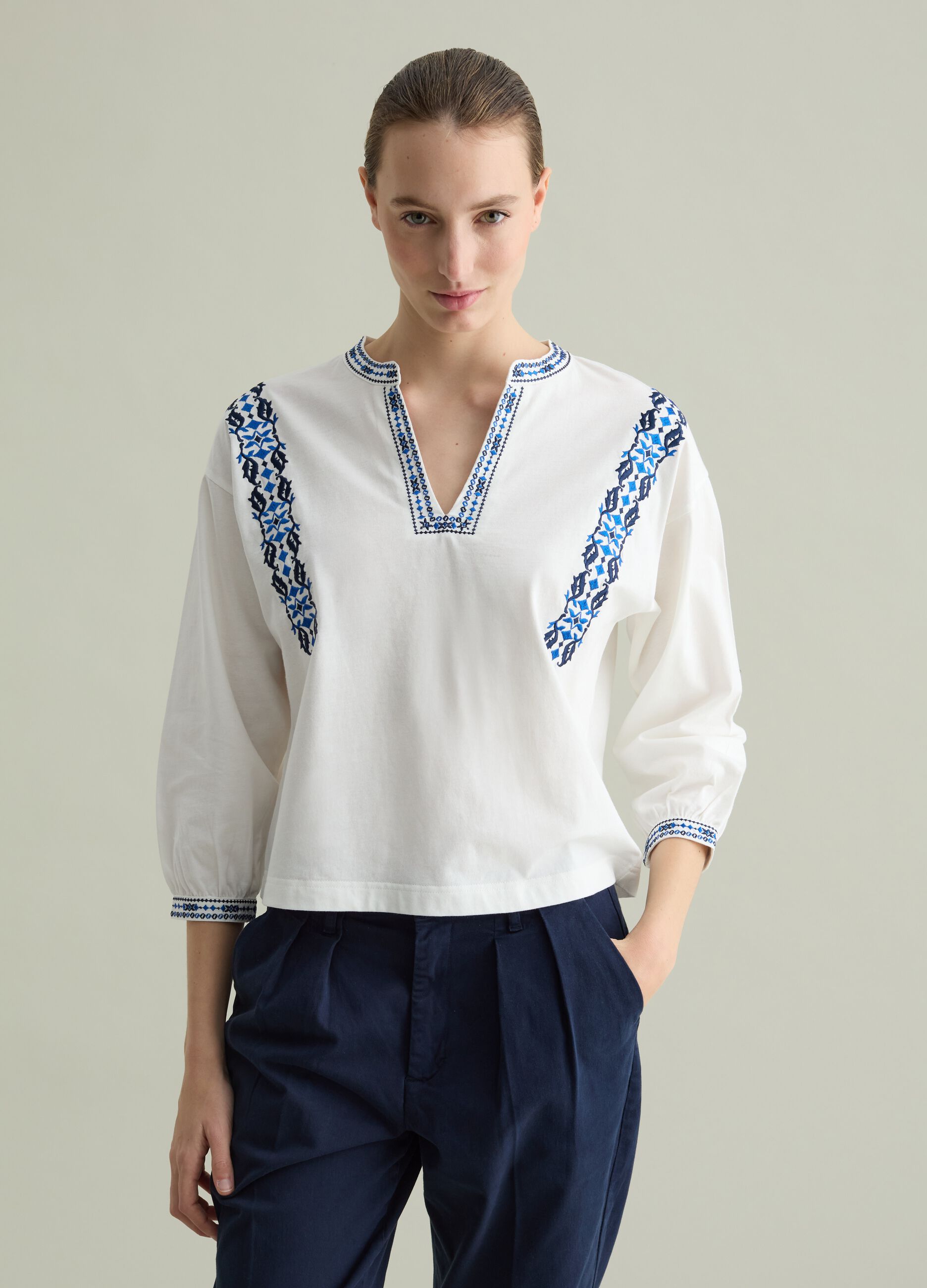 T-shirt with ethnic embroidery