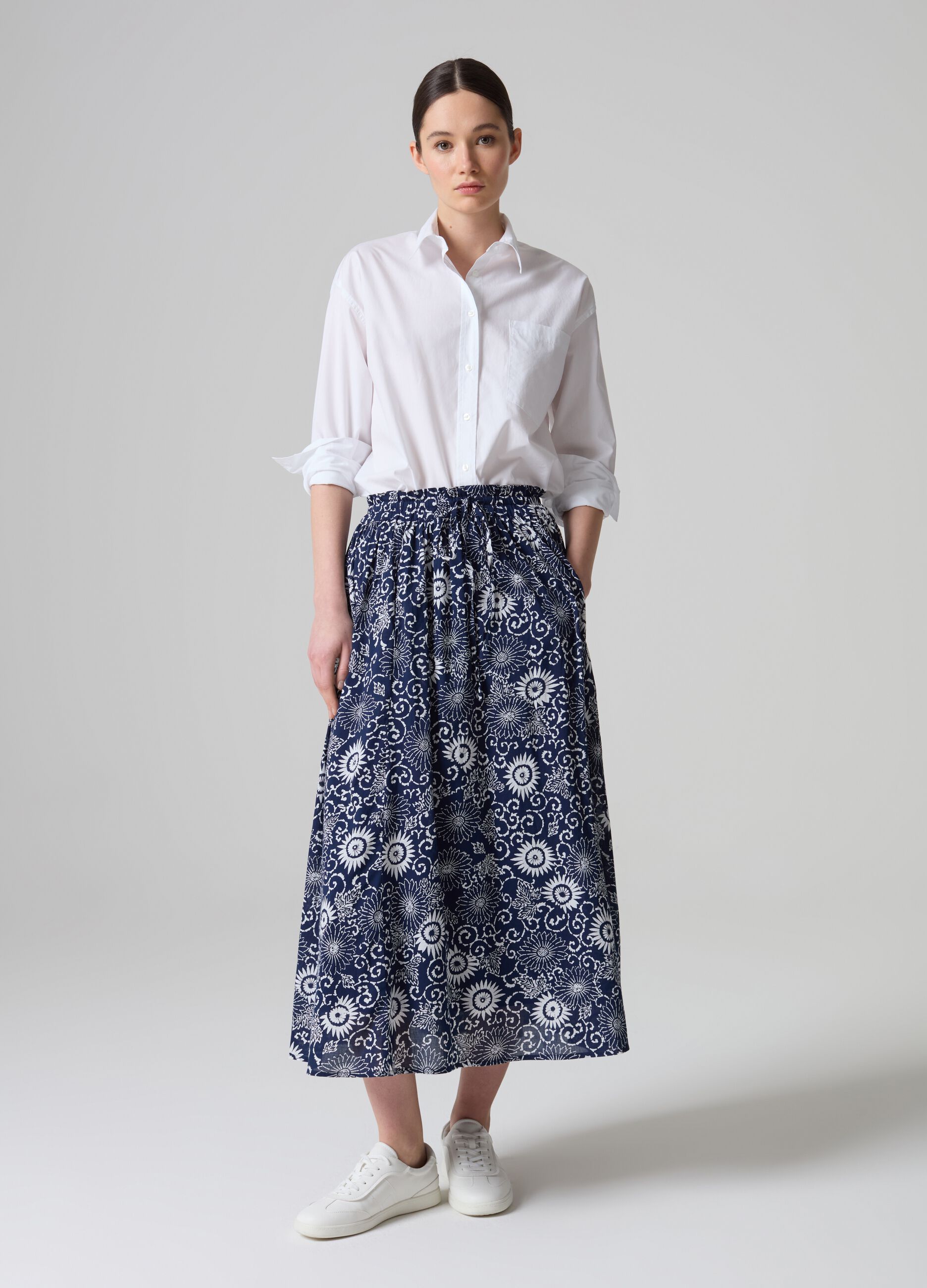 Full midi skirt with floral print_0