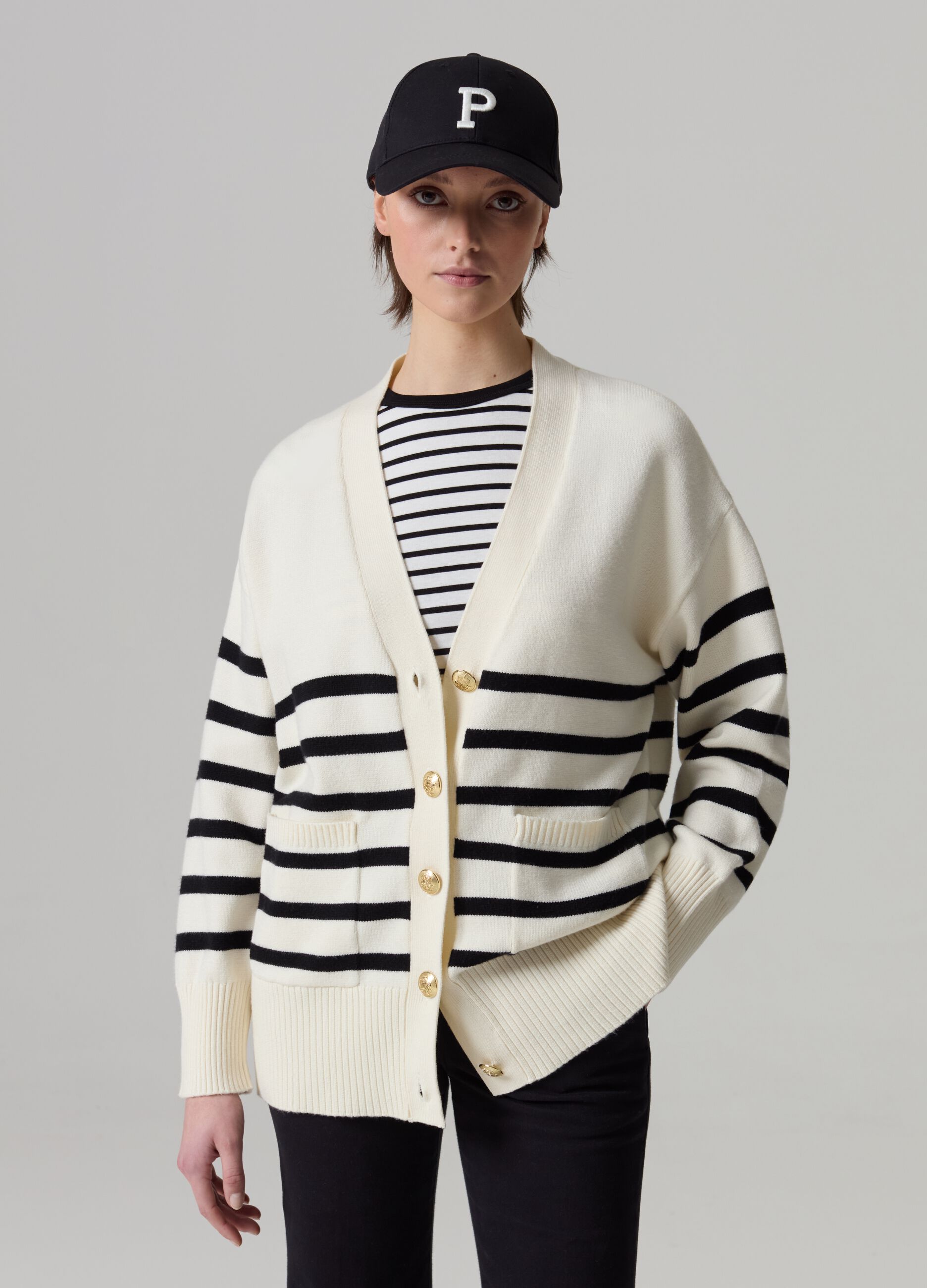 Oversized striped cardigan with buttons
