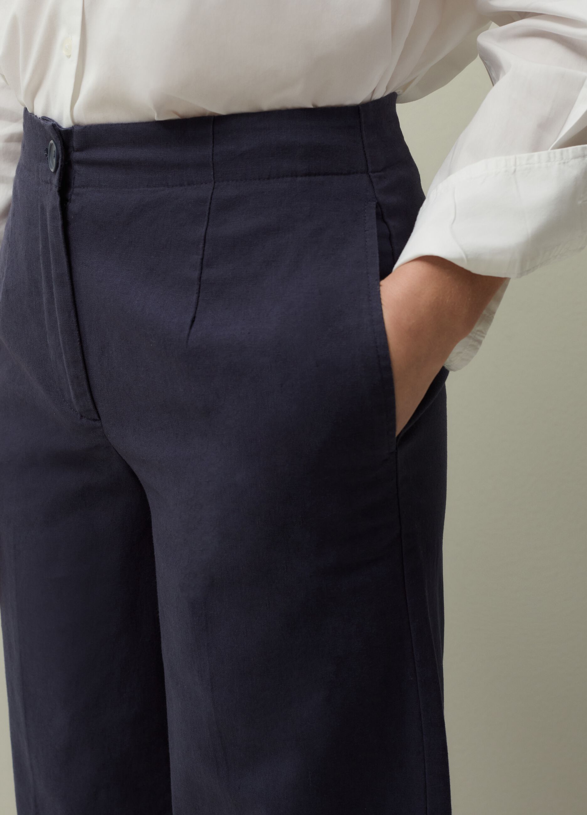 Pantalón wide leg de lino y algodón