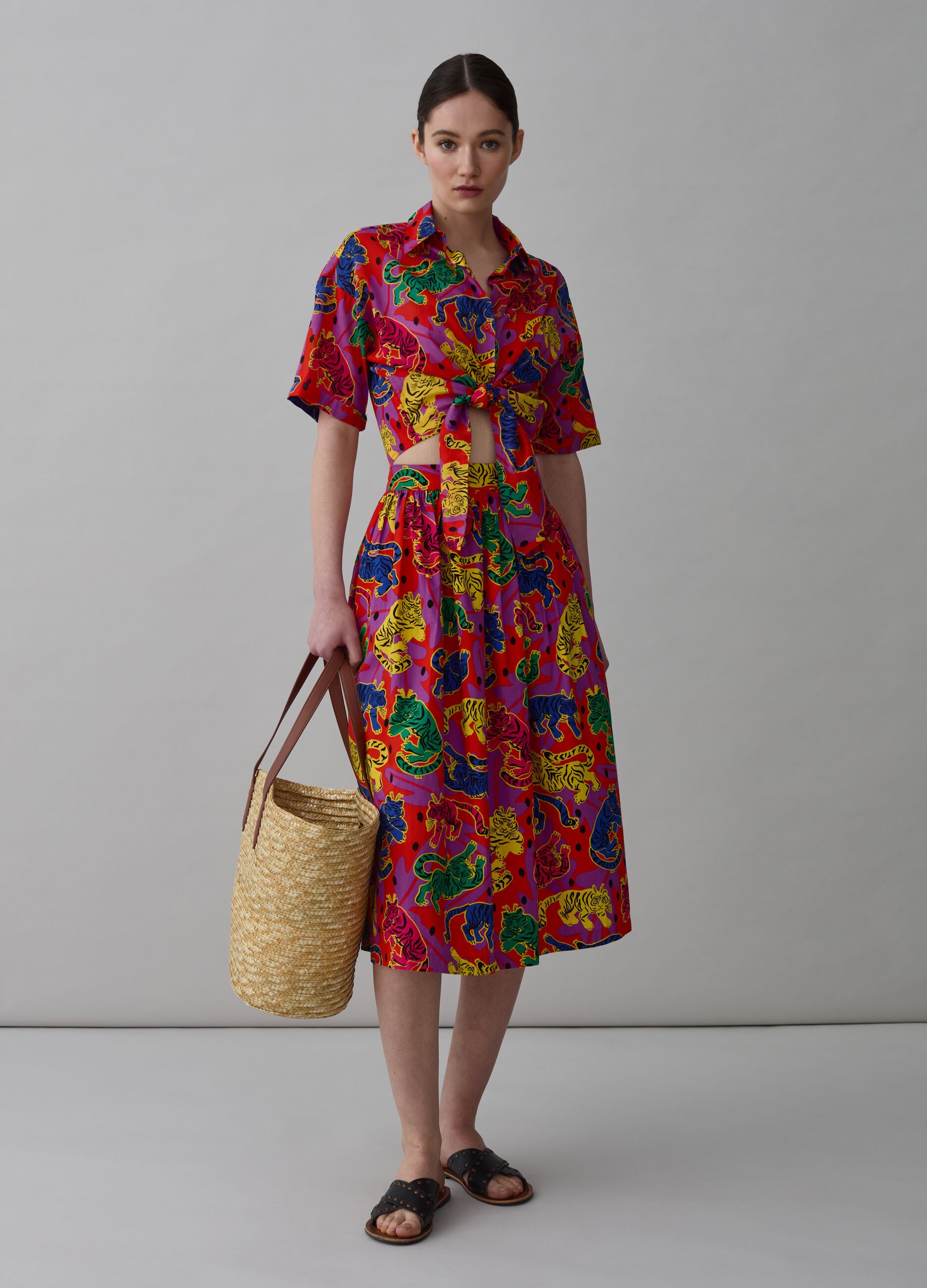 Full midi skirt with tigers print