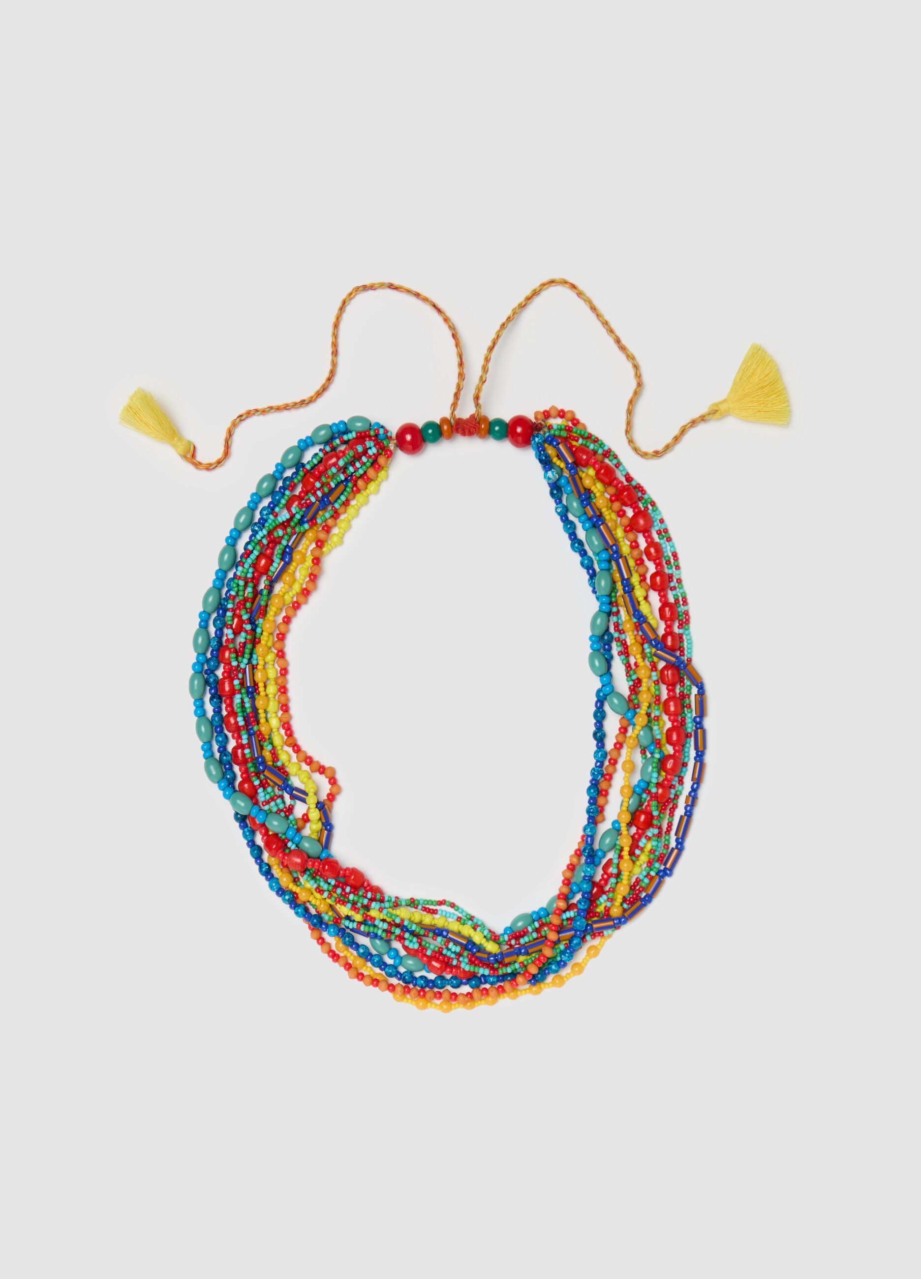 Multi-strand necklace with multicoloured beads