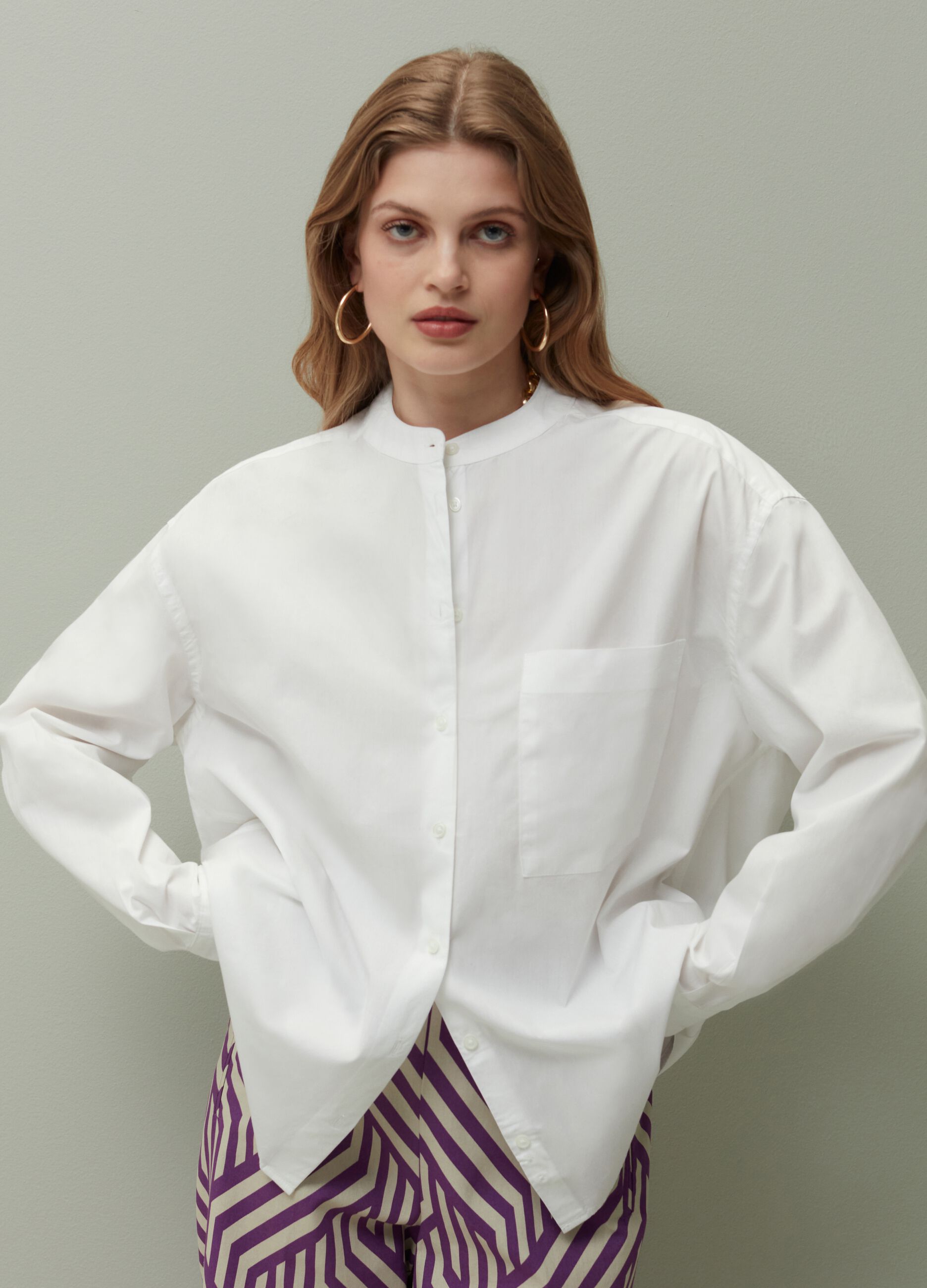 Relaxed-fit shirt with band collar_0