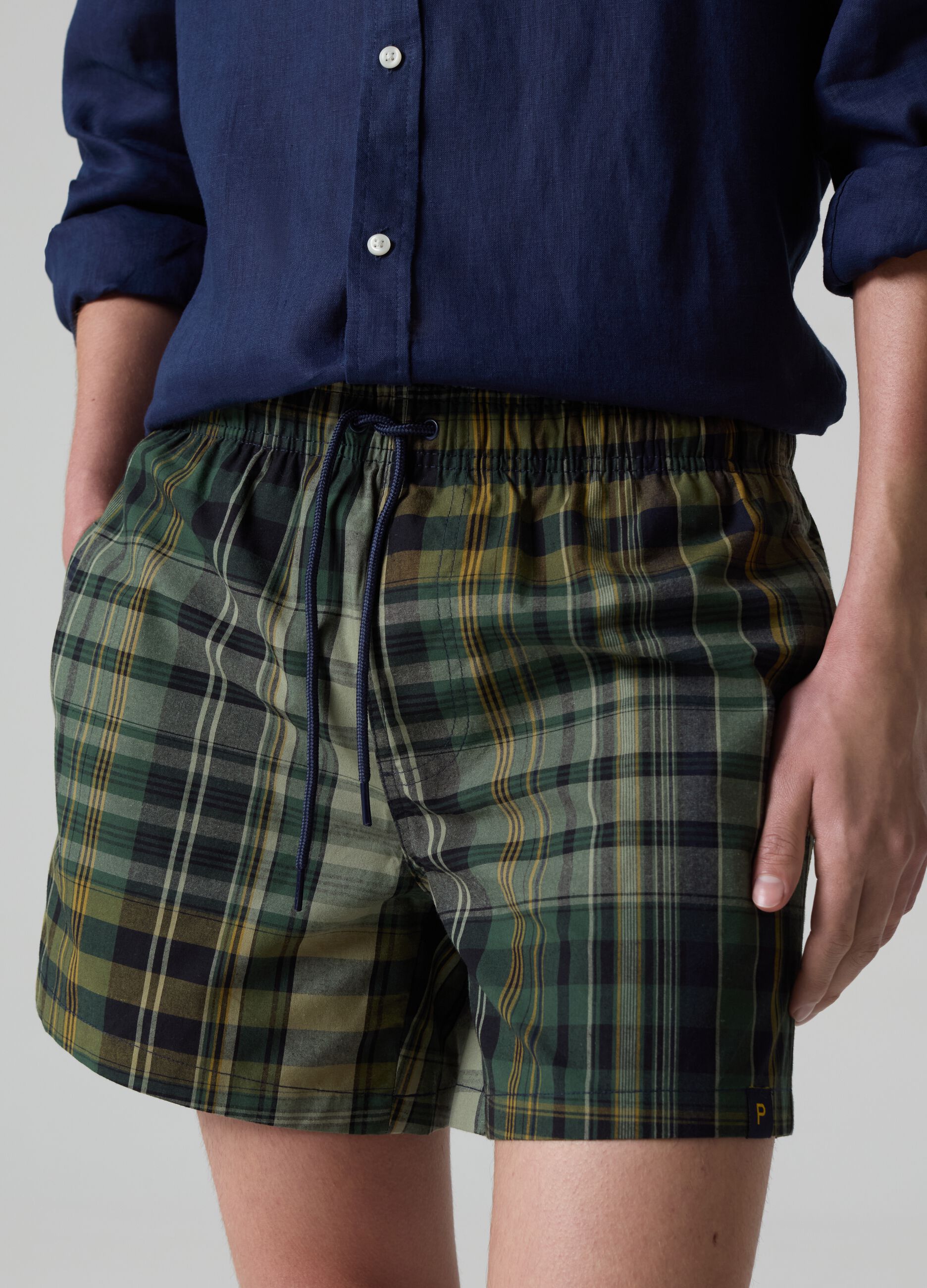 Bermuda swim shorts with tartan print