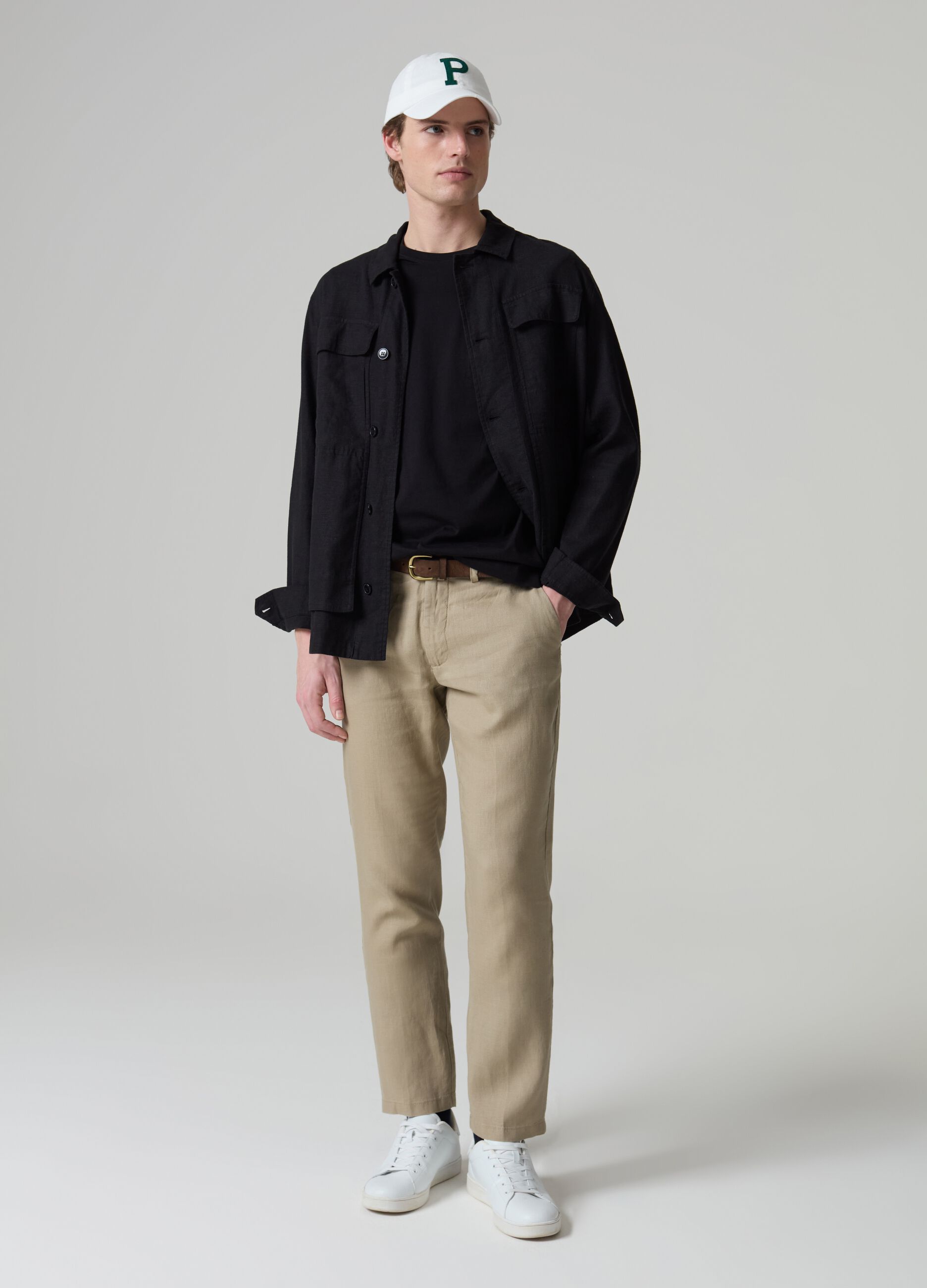Chino trousers in linen with drawstring_0