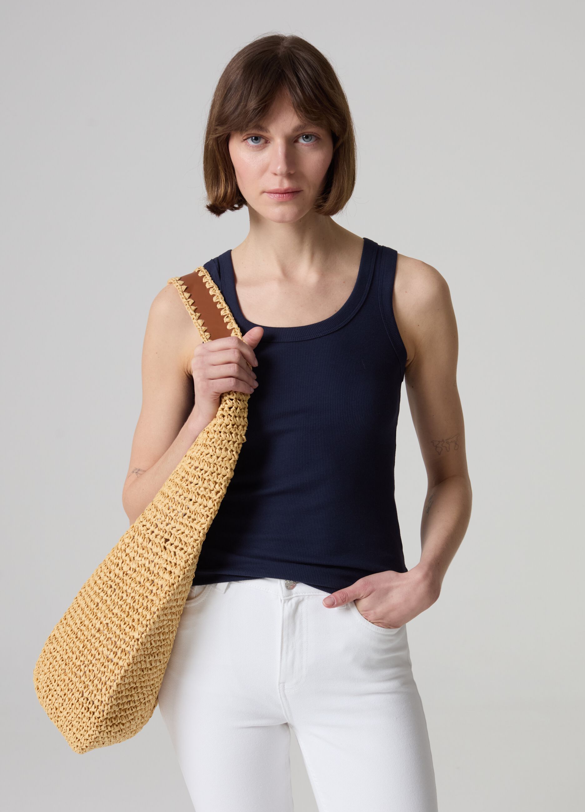 Tank top in ribbed stretch cotton_0