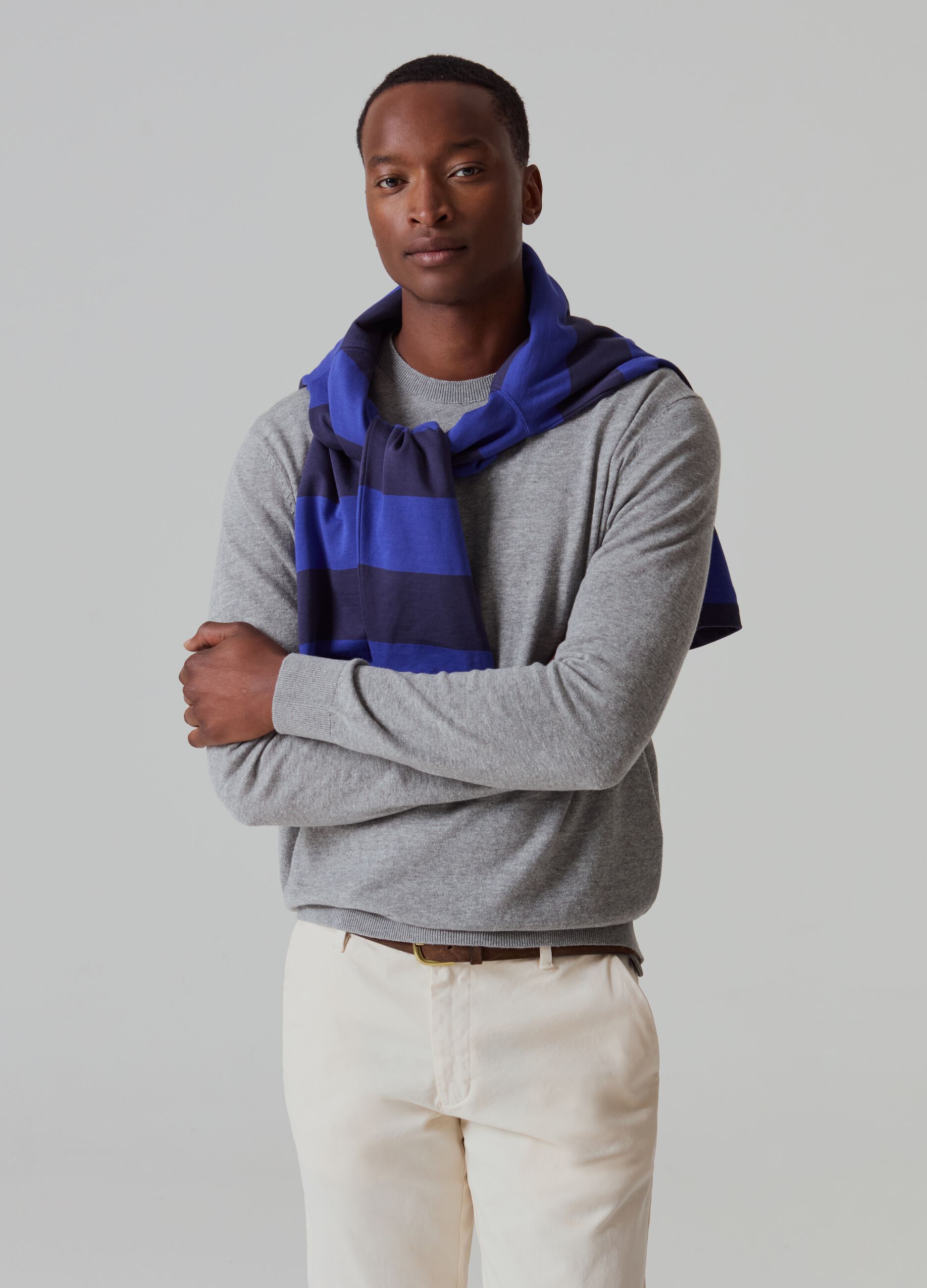 Cotton and linen pullover with round neck_0