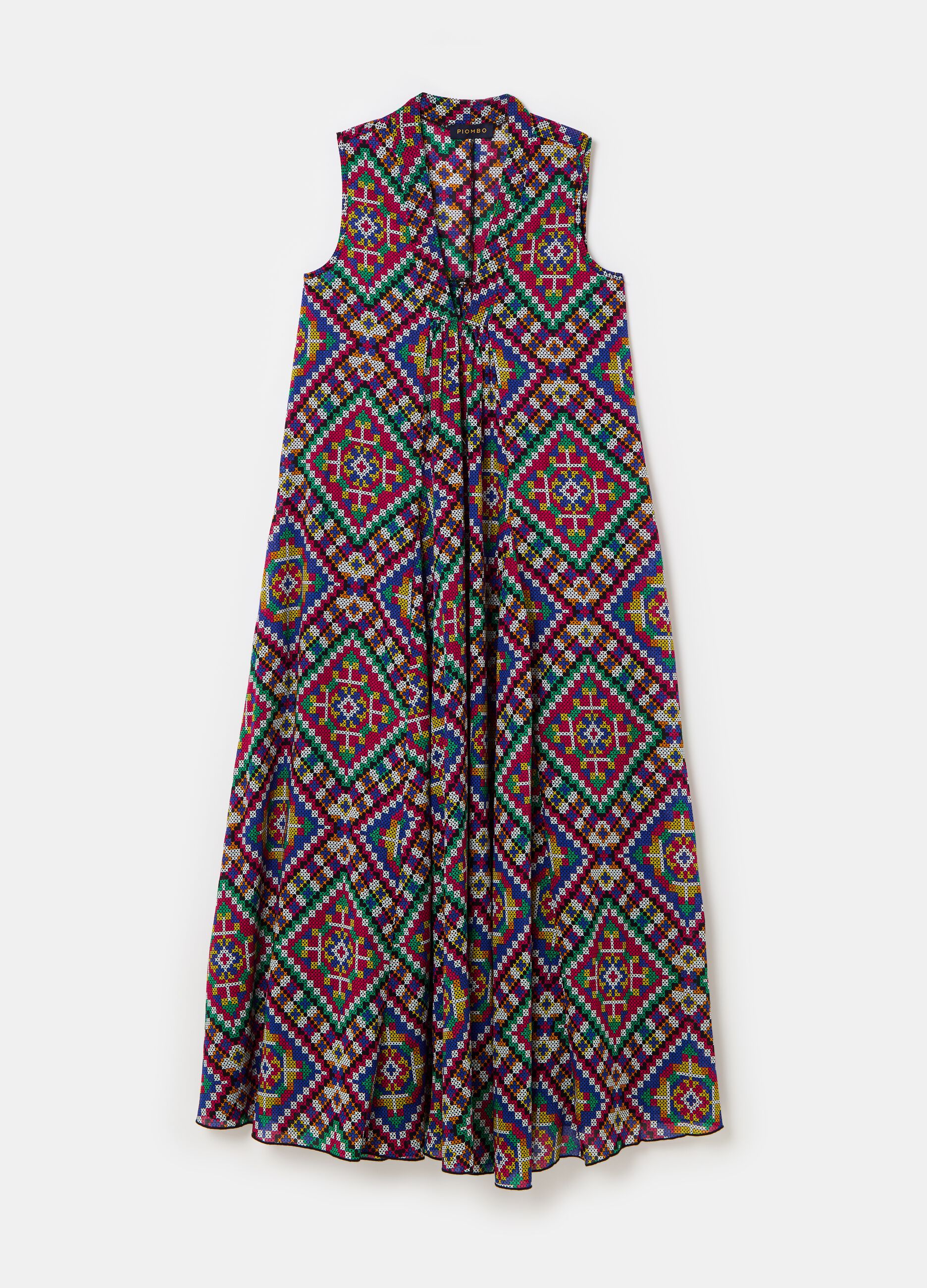 Vestido midi estampado con escote de pico_3