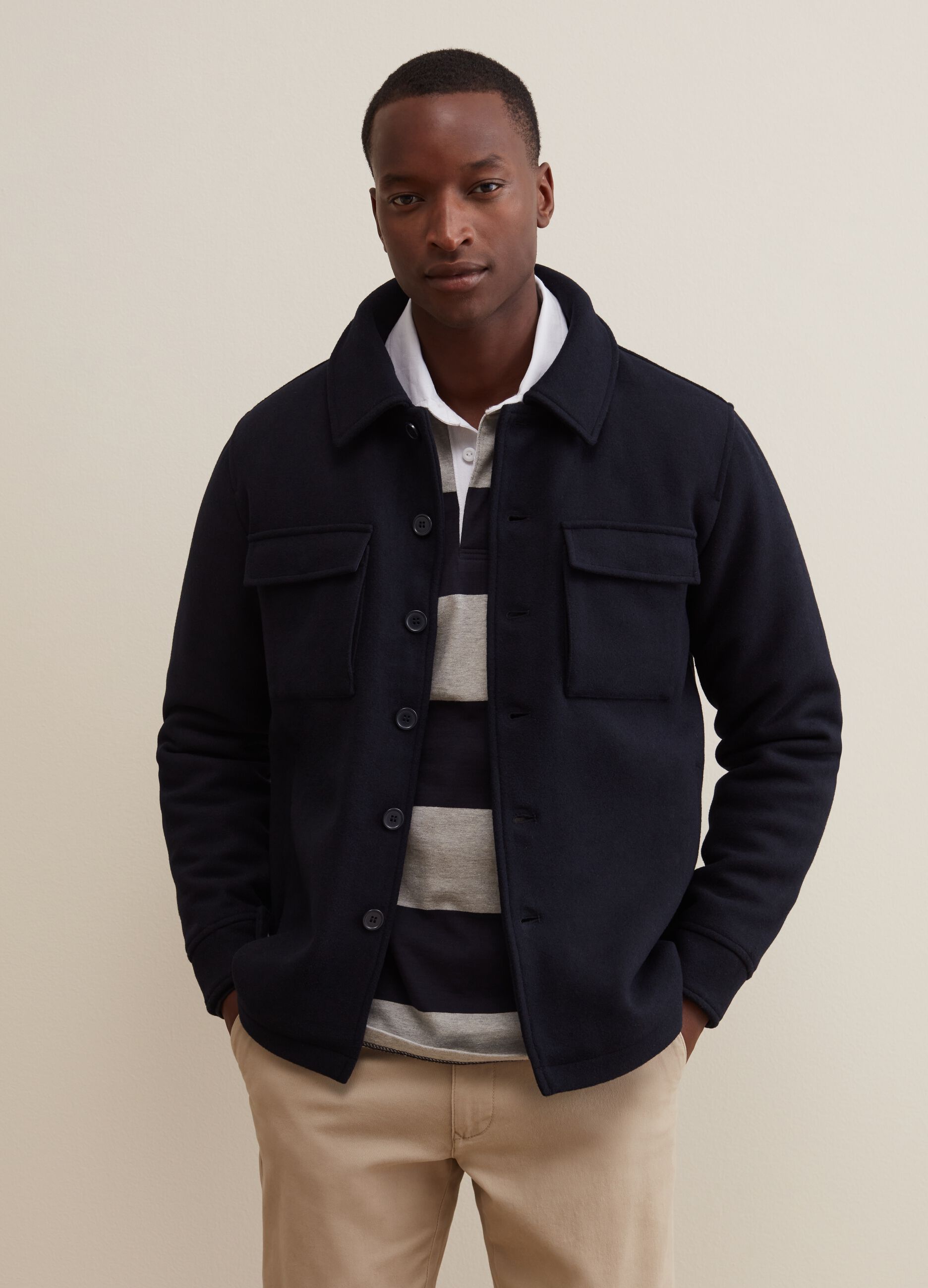 Man s Navy Blue Short single breasted jacket with collar PIOMBO