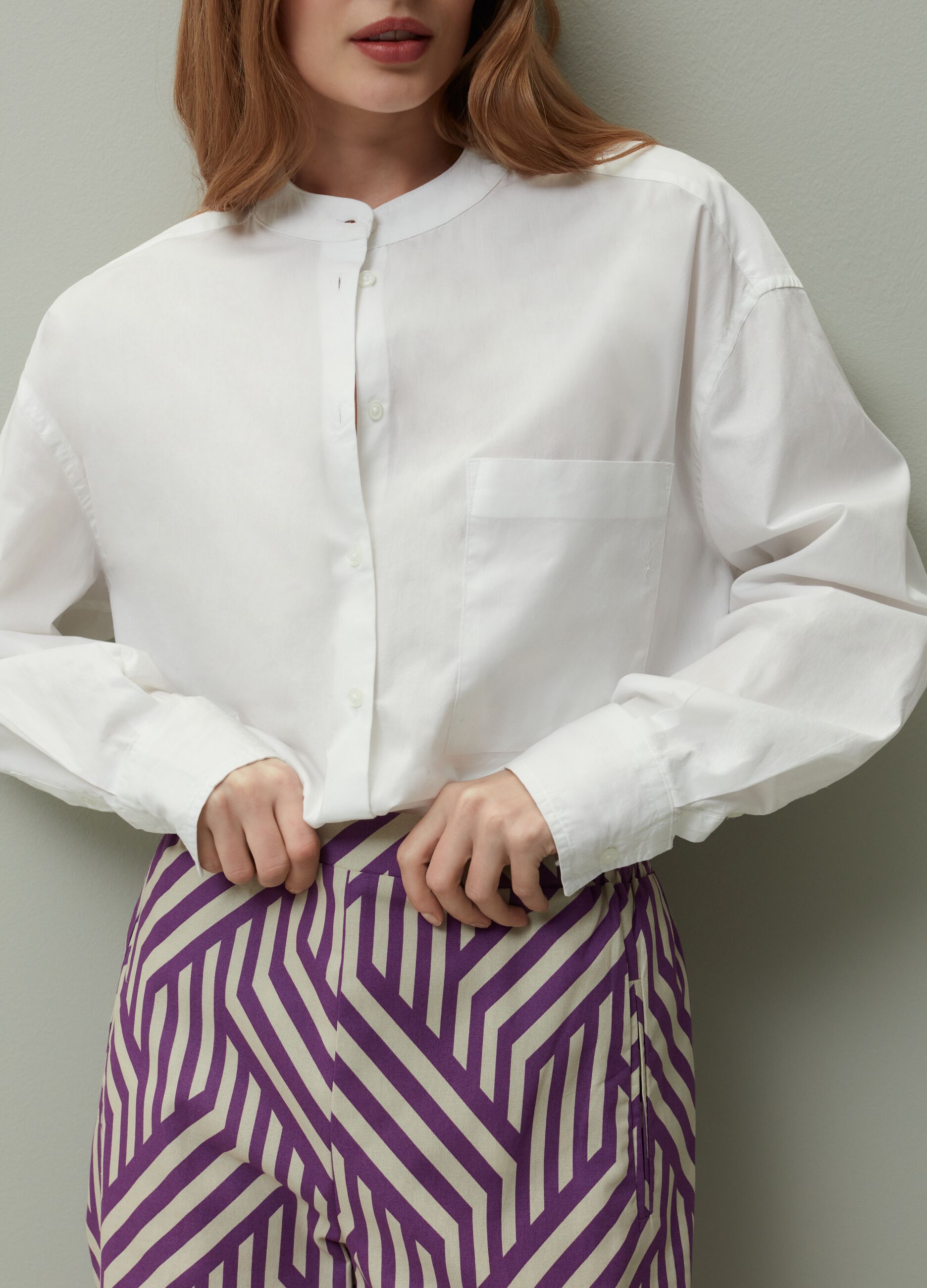 Relaxed-fit shirt with band collar_1